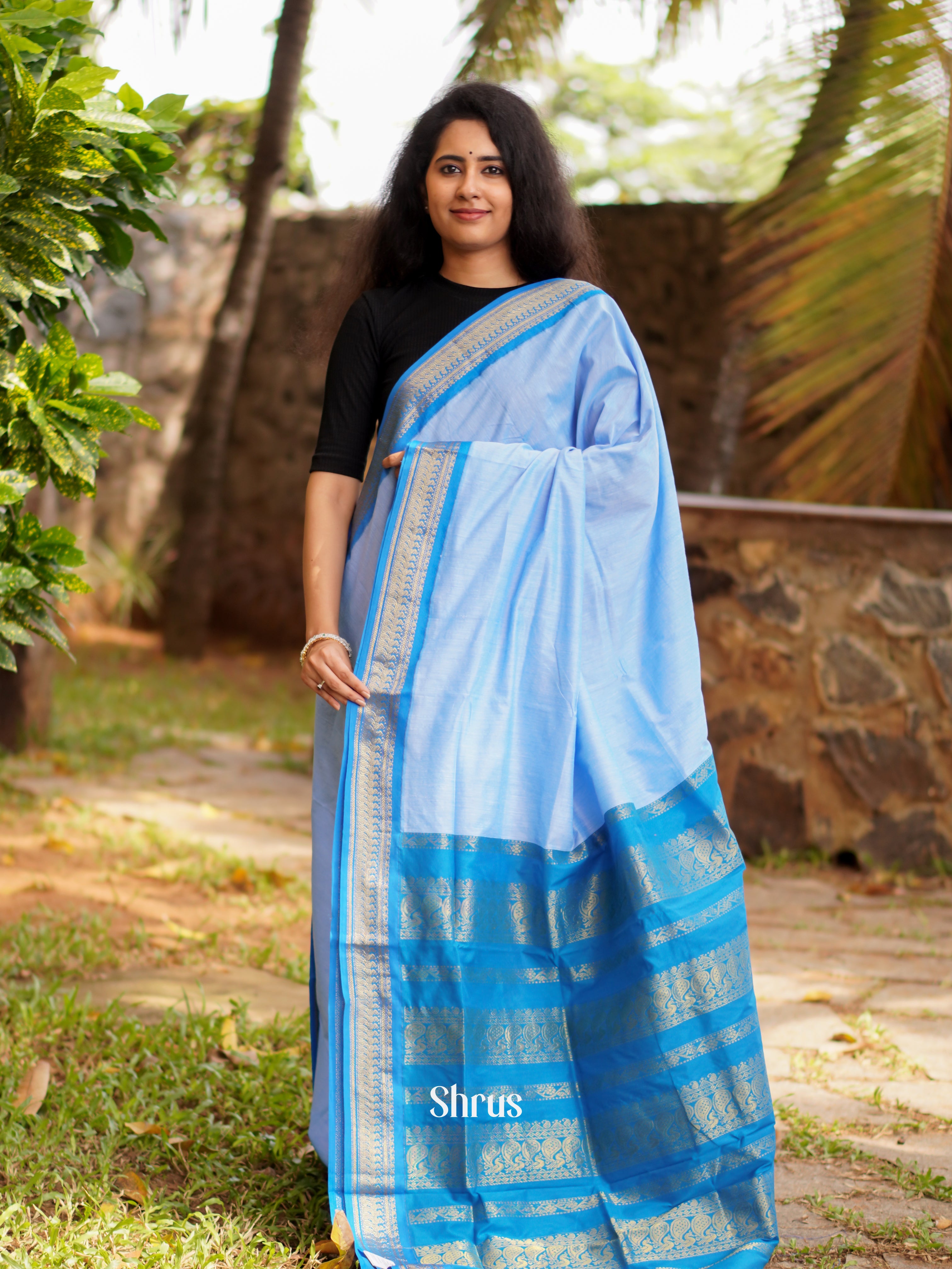 Light Blue & Blue - Kalyani Cotton Saree - Shop on ShrusEternity.com