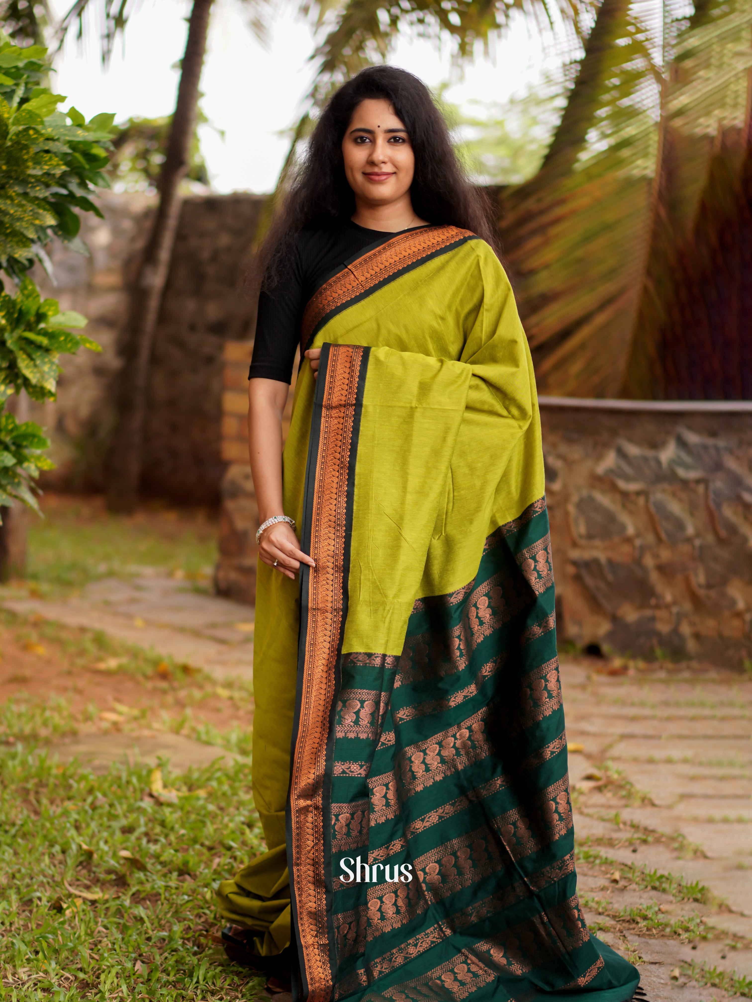 Light & Dark Green - Kalyani Cotton Saree - Shop on ShrusEternity.com