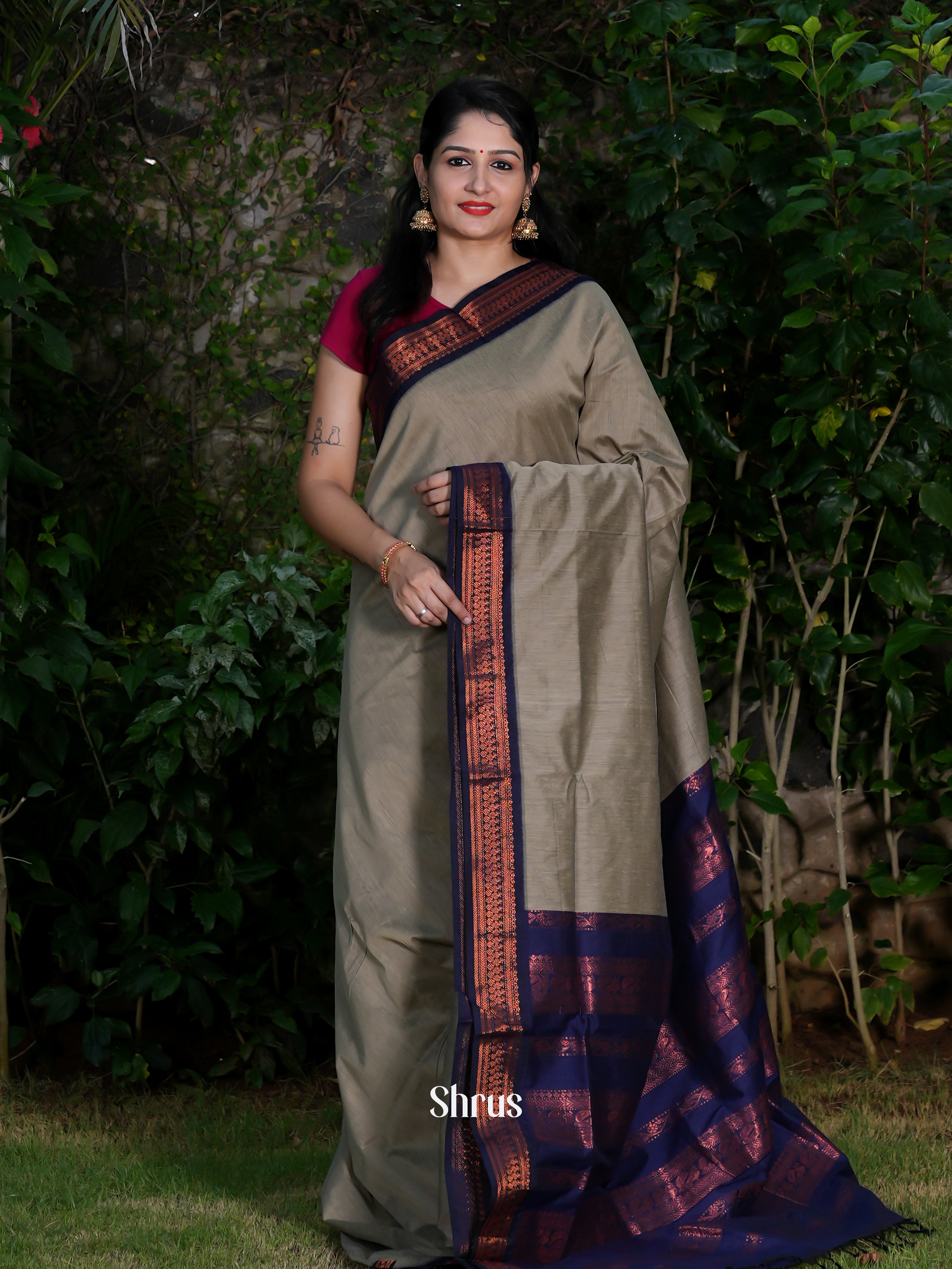 Grey & Blue - Kalyani Cotton Saree - Shop on ShrusEternity.com