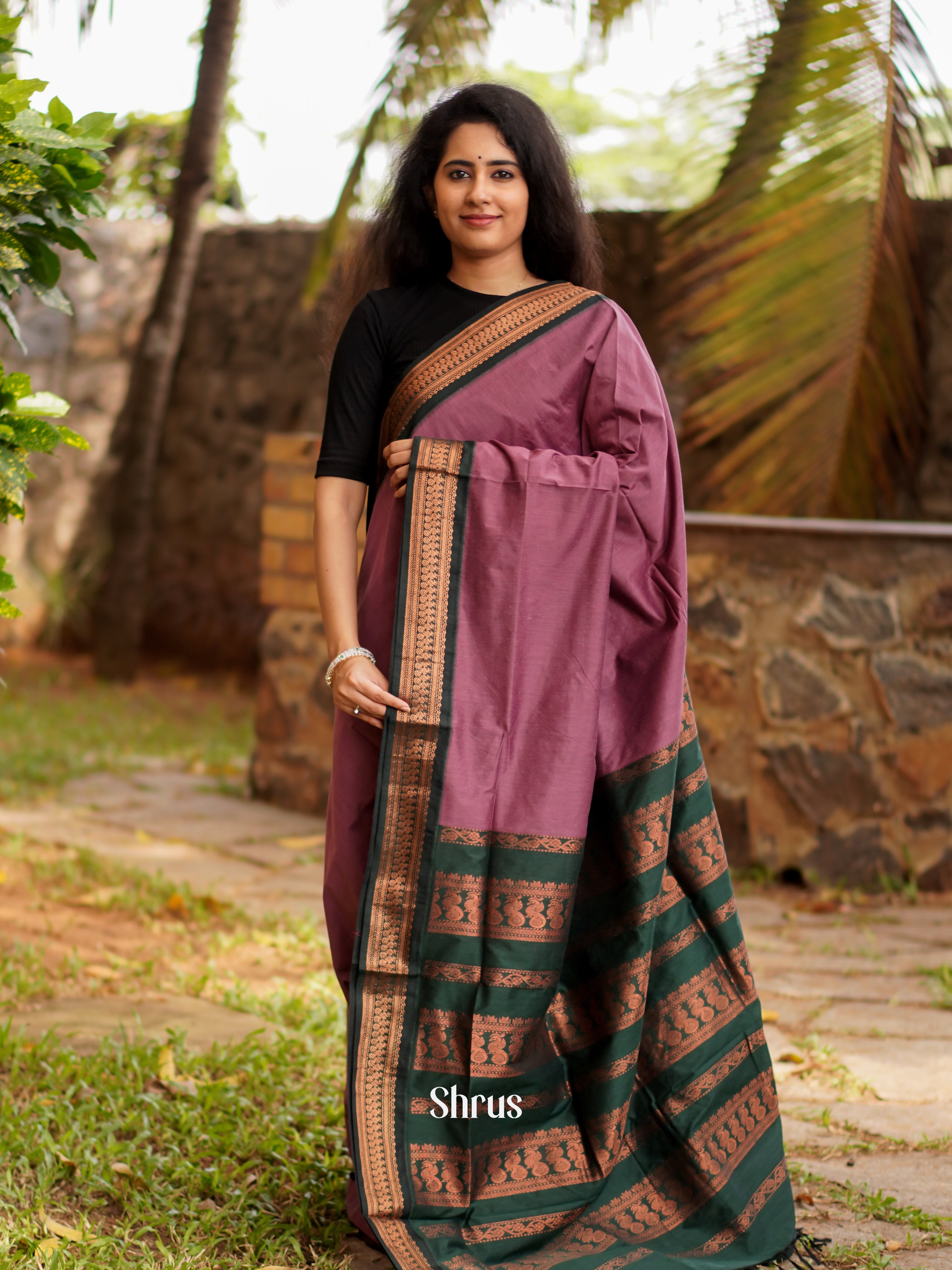 Purple & Green - Kalyani Cotton Saree - Shop on ShrusEternity.com
