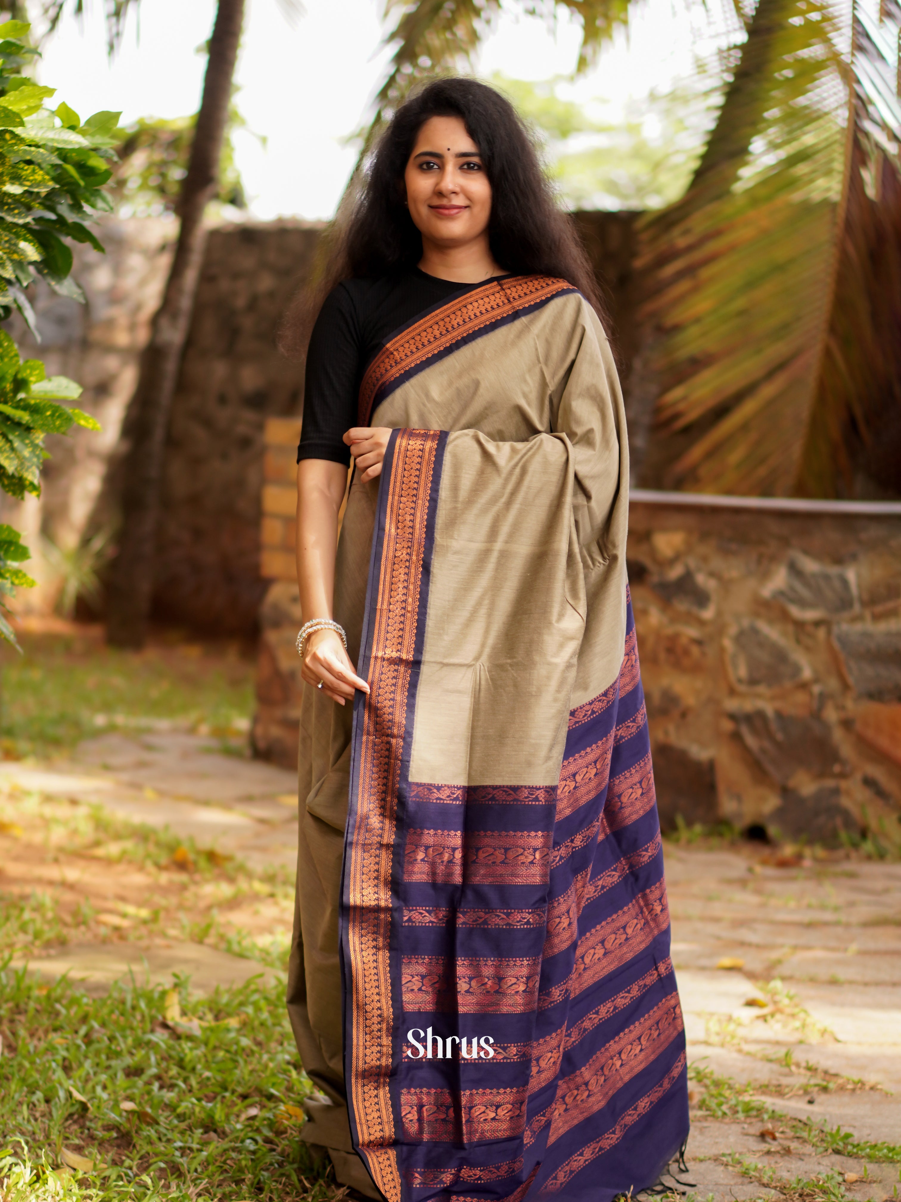 Grey & Purple - Kalyani Cotton Saree - Shop on ShrusEternity.com