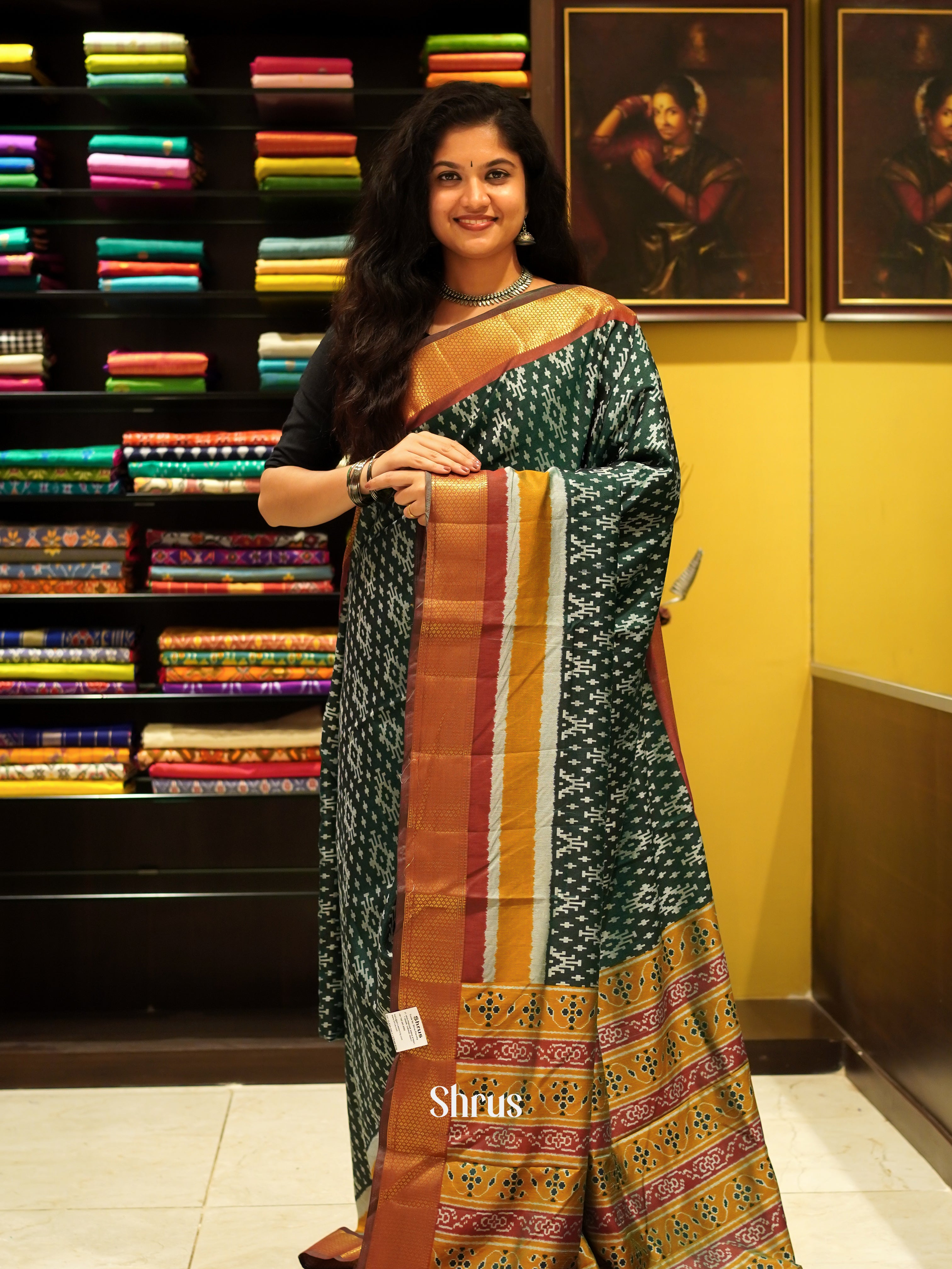 Green & Maroon - Semi Patola Saree - Shop on ShrusEternity.com