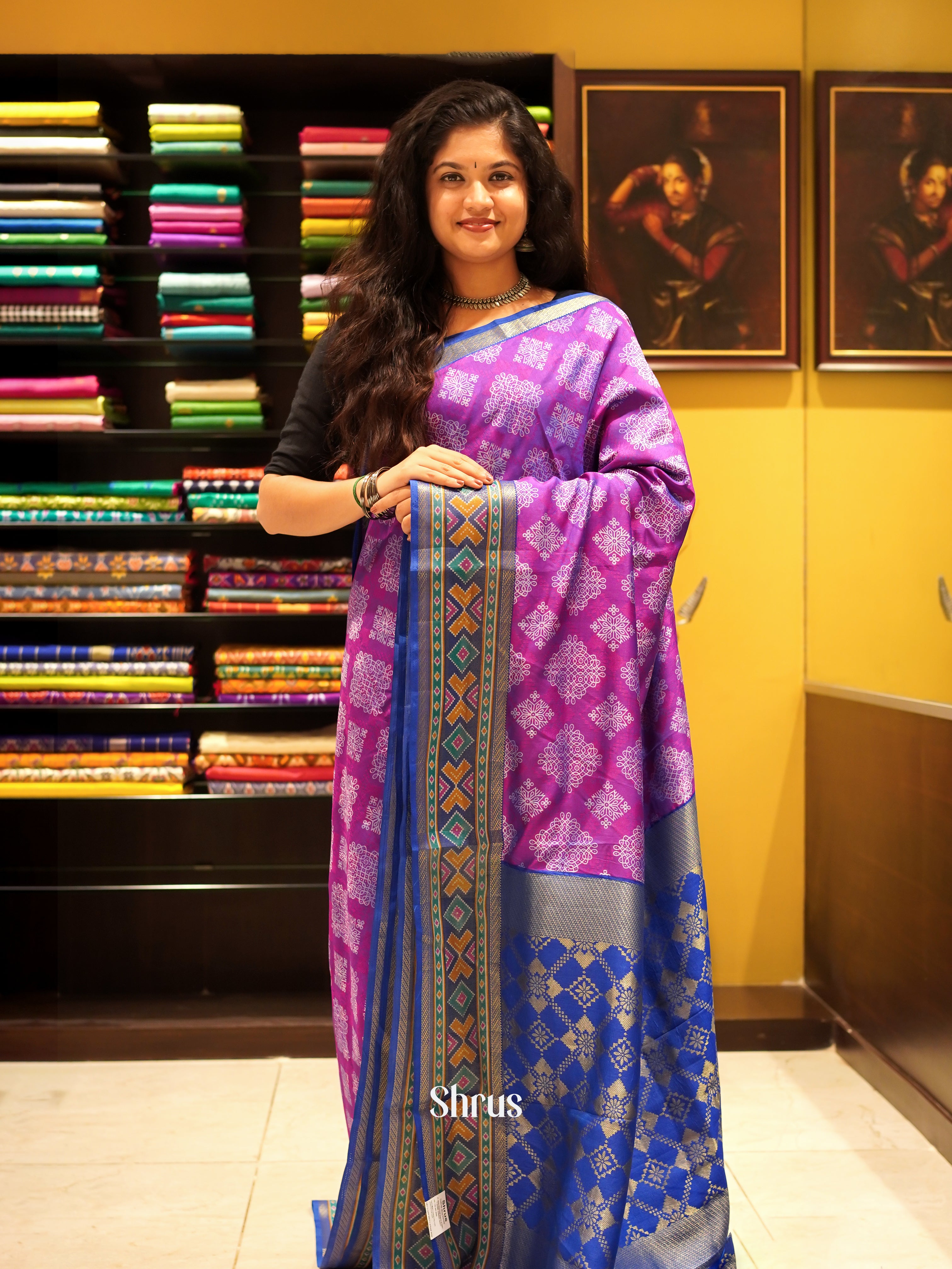 Pink & Blue - Semi Patola Saree - Shop on ShrusEternity.com