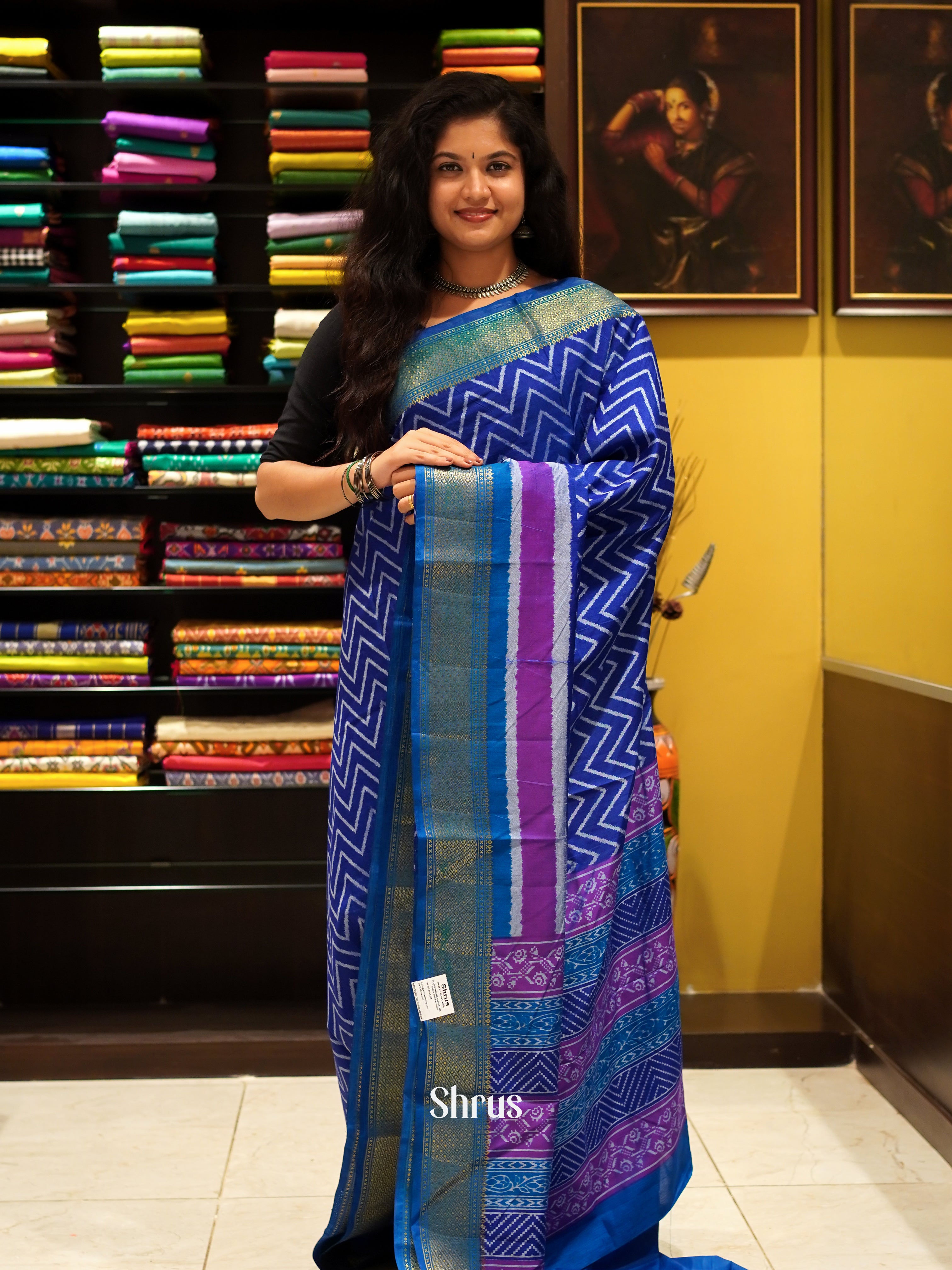 Blue - Semi Patola Saree - Shop on ShrusEternity.com