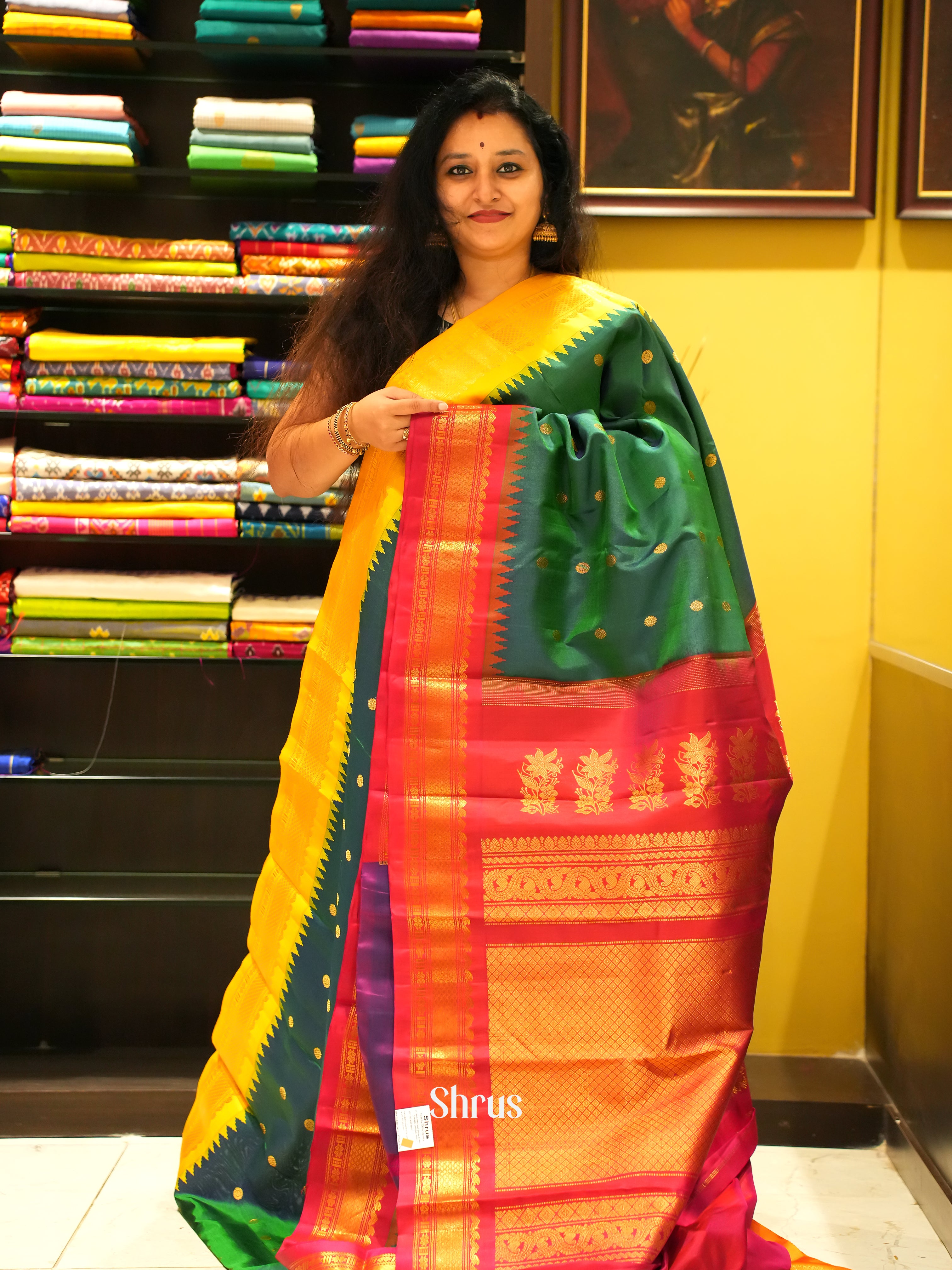 Green & Red - Gadwal Silk Saree - Shop on ShrusEternity.com