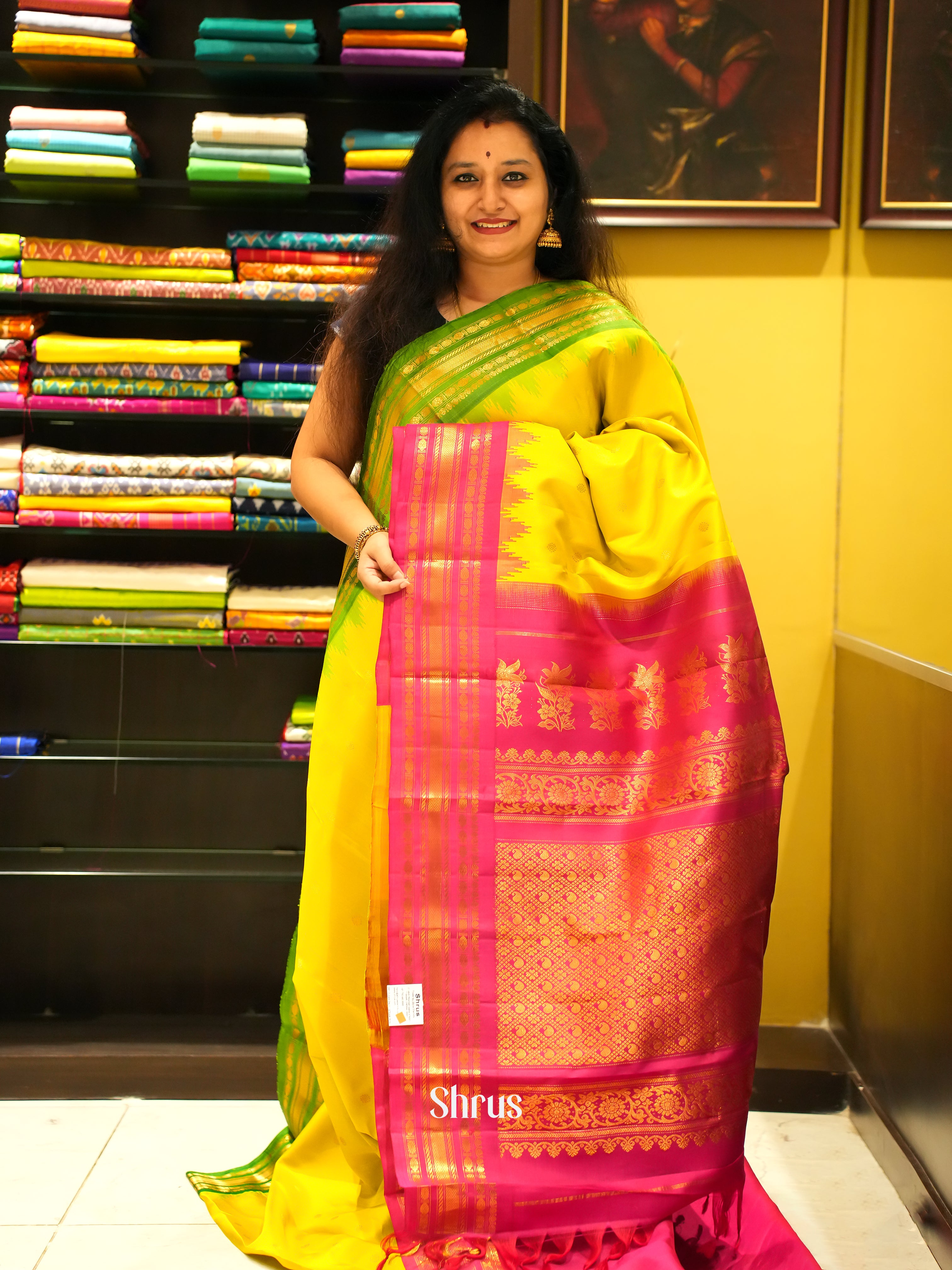 Yellow & Red - Gadwal Silk Saree - Shop on ShrusEternity.com