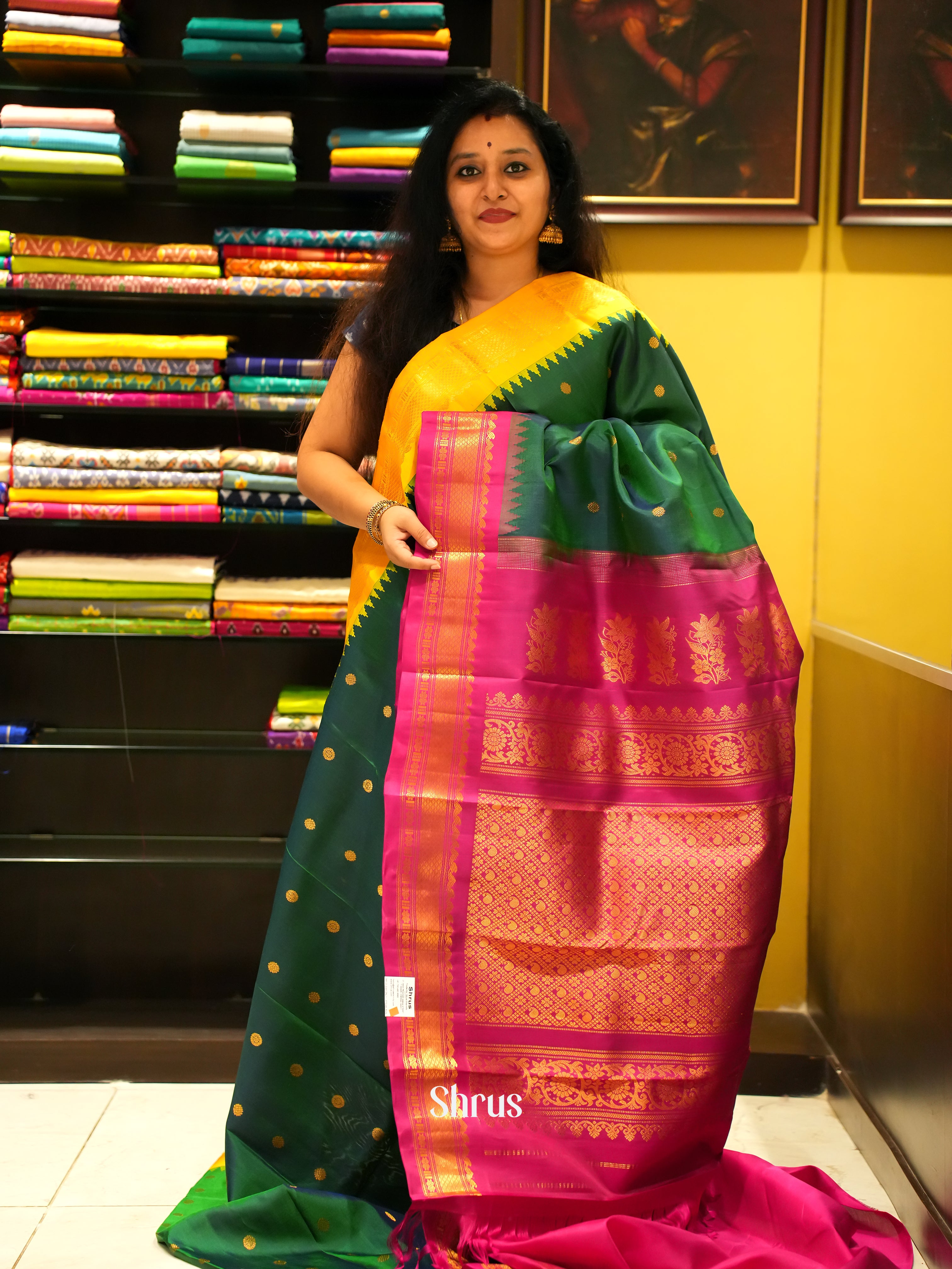 Green & Pink - Gadwal Silk Saree - Shop on ShrusEternity.com