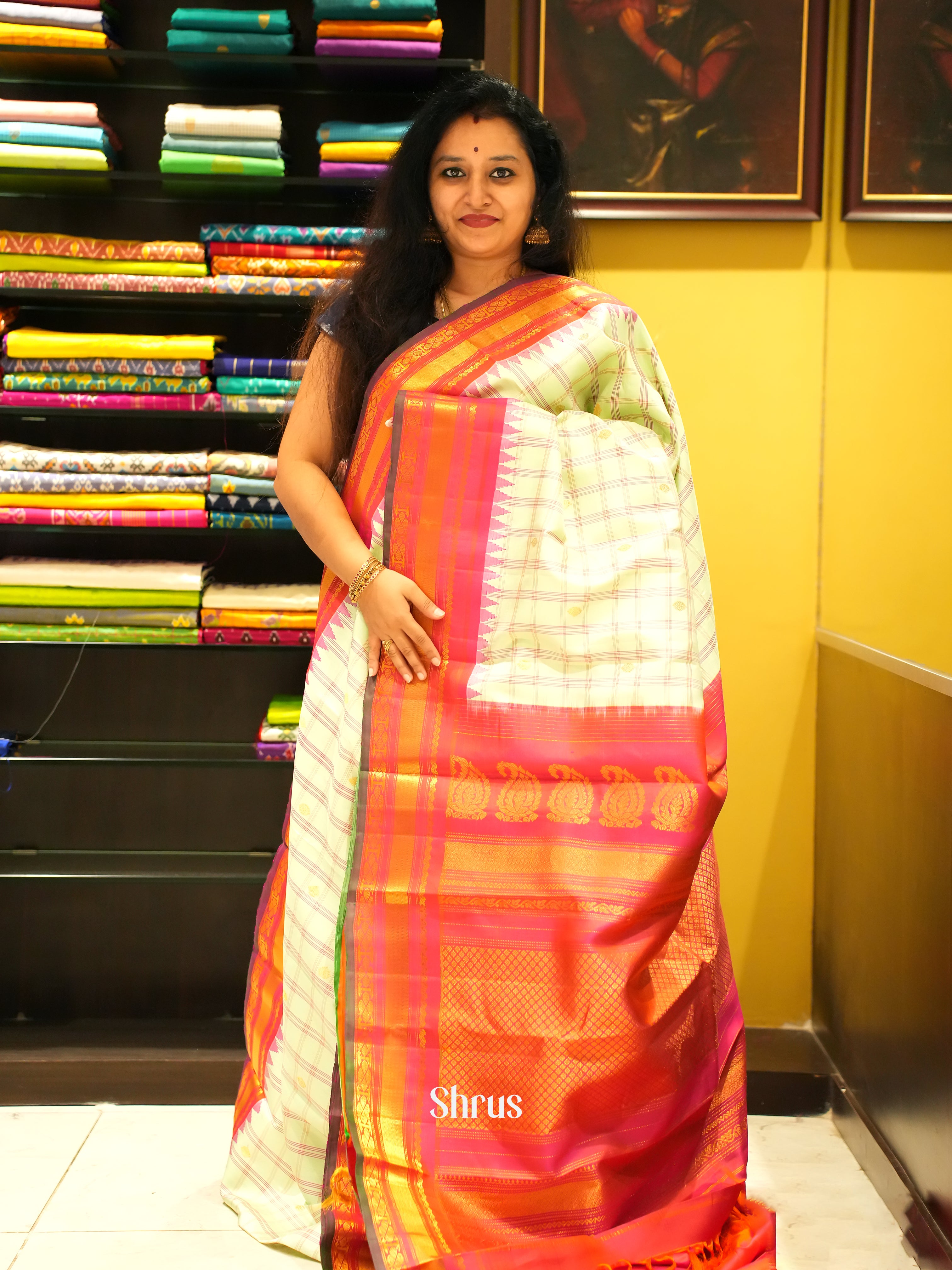 Pista Green & Orange - Gadwal Silk Saree - Shop on ShrusEternity.com