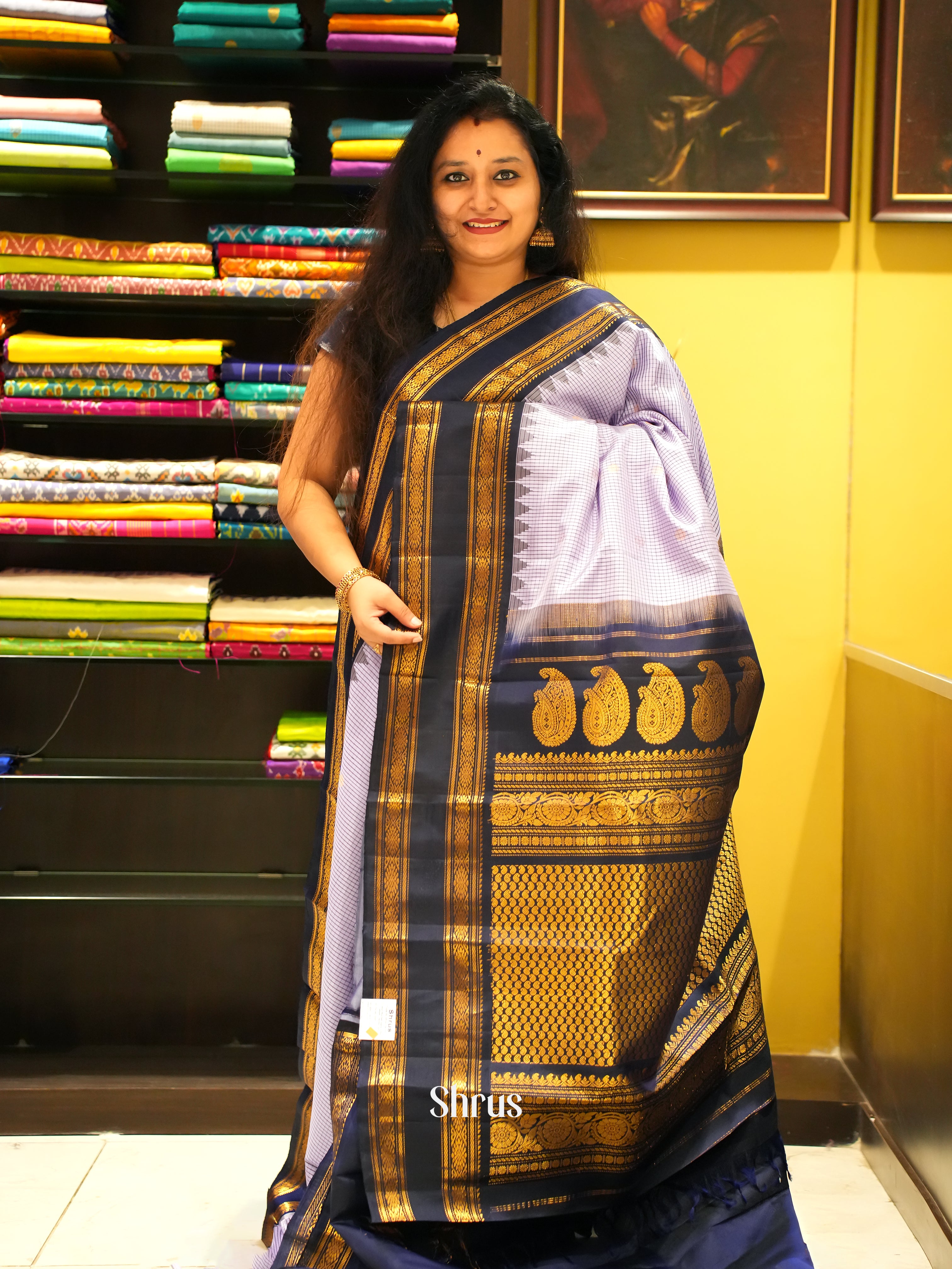 Mild Lavender & Blue - Gadwal Silk Saree - Shop on ShrusEternity.com