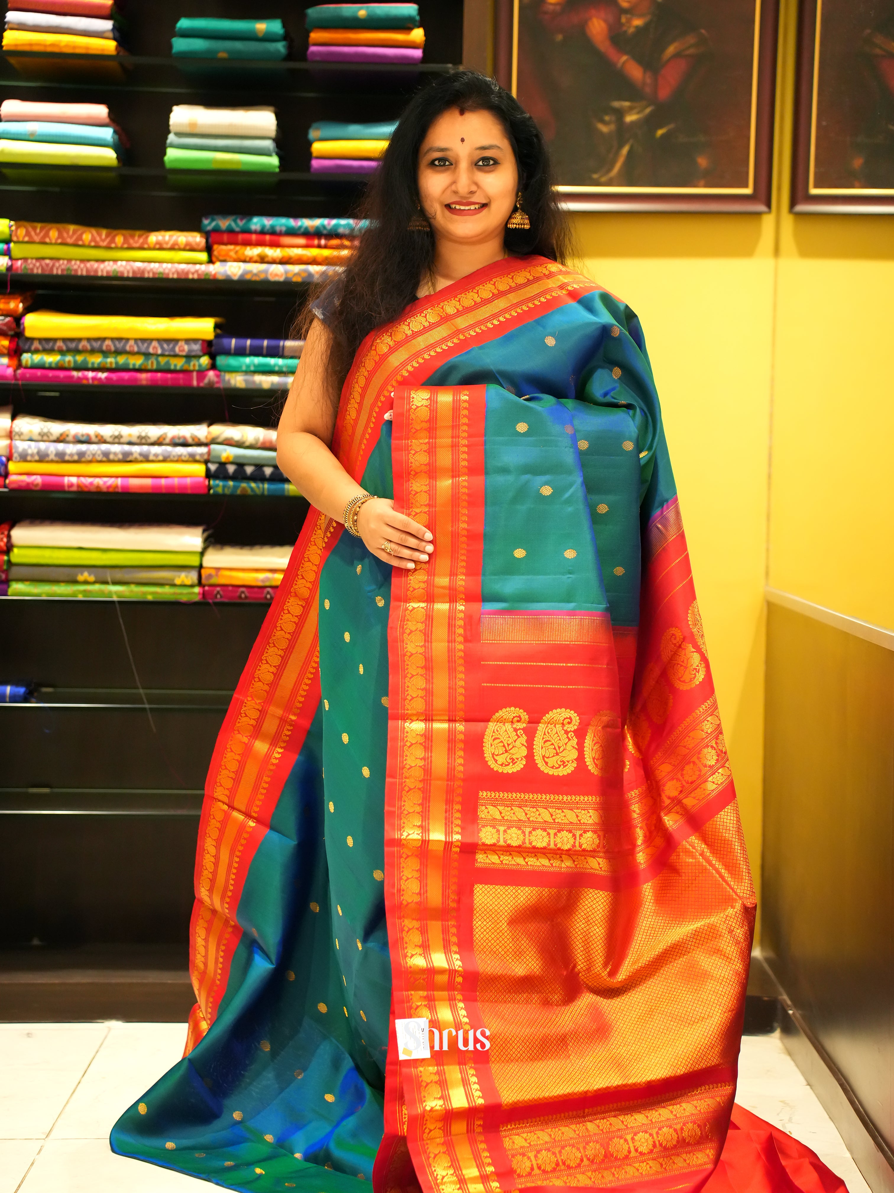 Blue & Red - Gadwal Silk Saree - Shop on ShrusEternity.com
