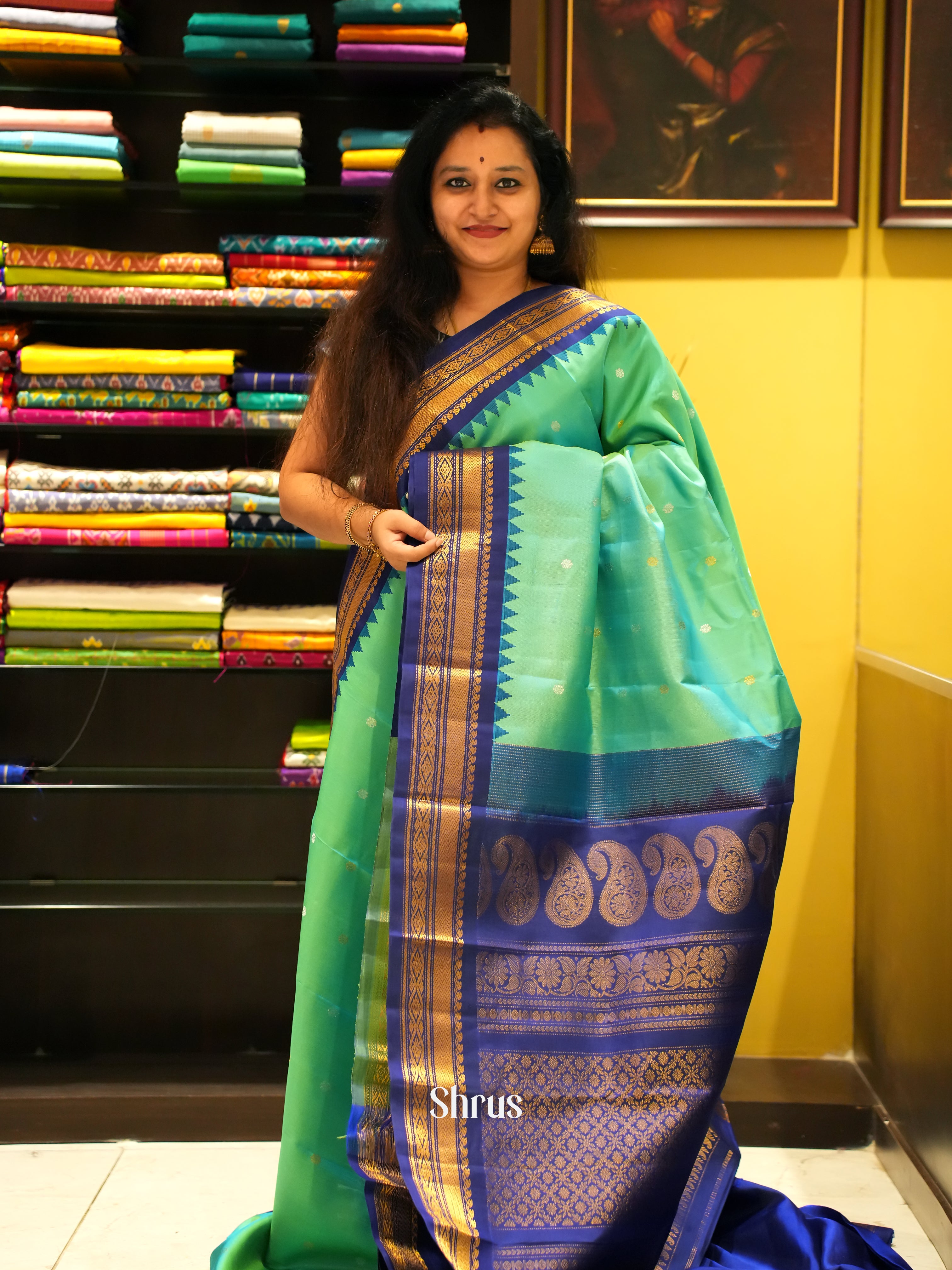 Green & Blue - Gadwal Silk Saree - Shop on ShrusEternity.com