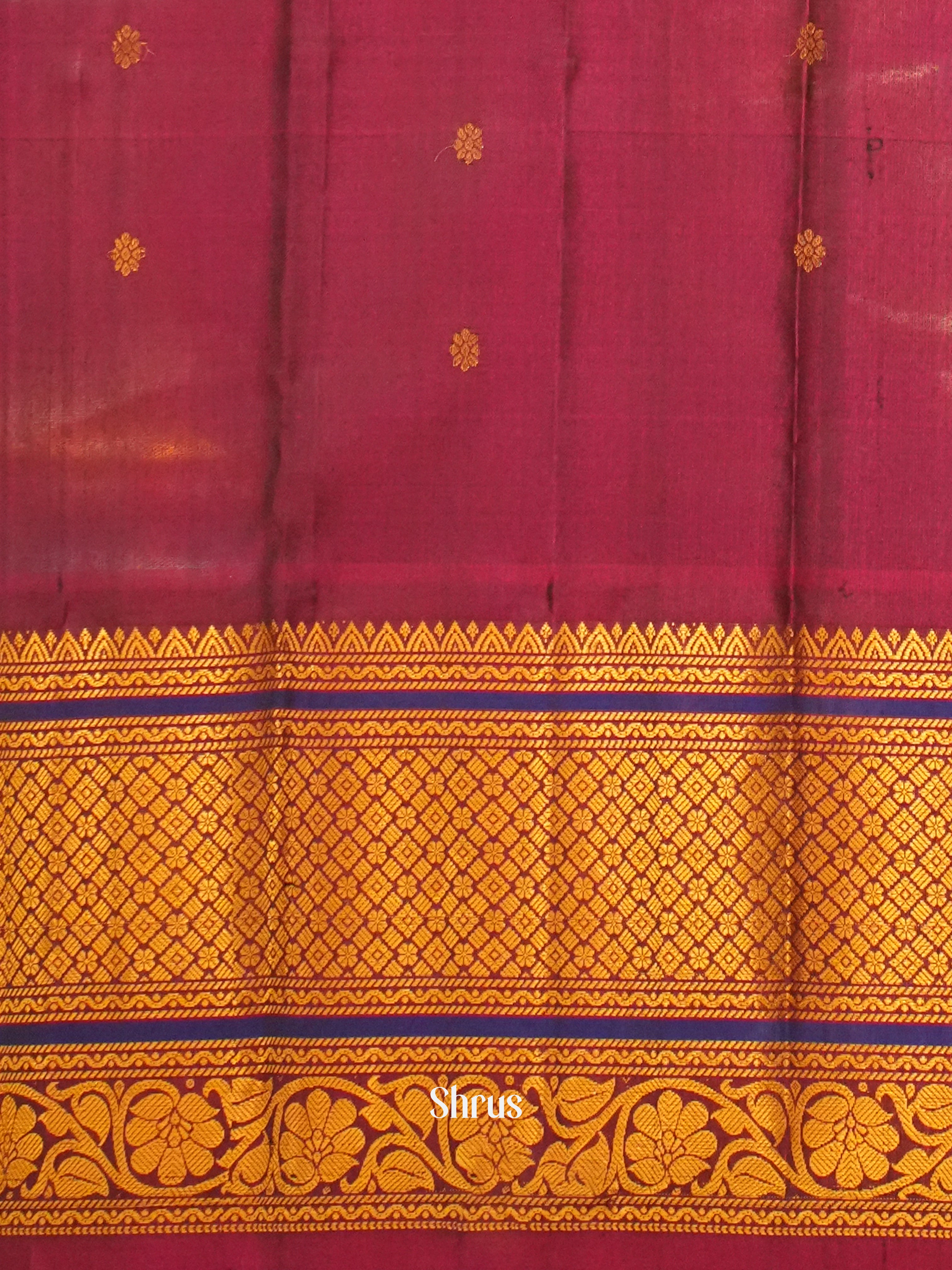 Cream & Maroon - Gadwal Silk Saree - Shop on ShrusEternity.com