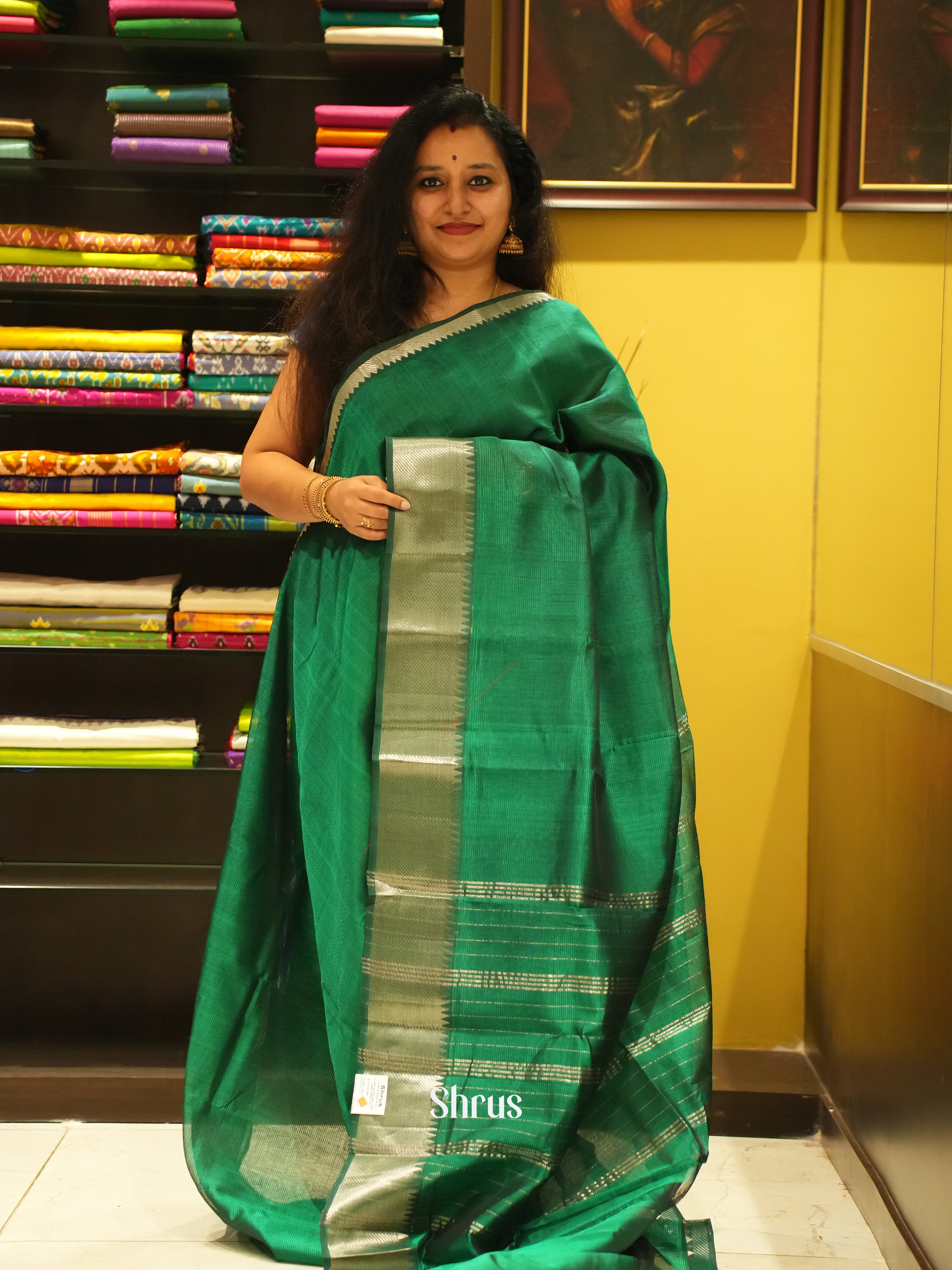 Green(single Tone)- Mangalagiri Silk Cotton Saree - Shop on ShrusEternity.com