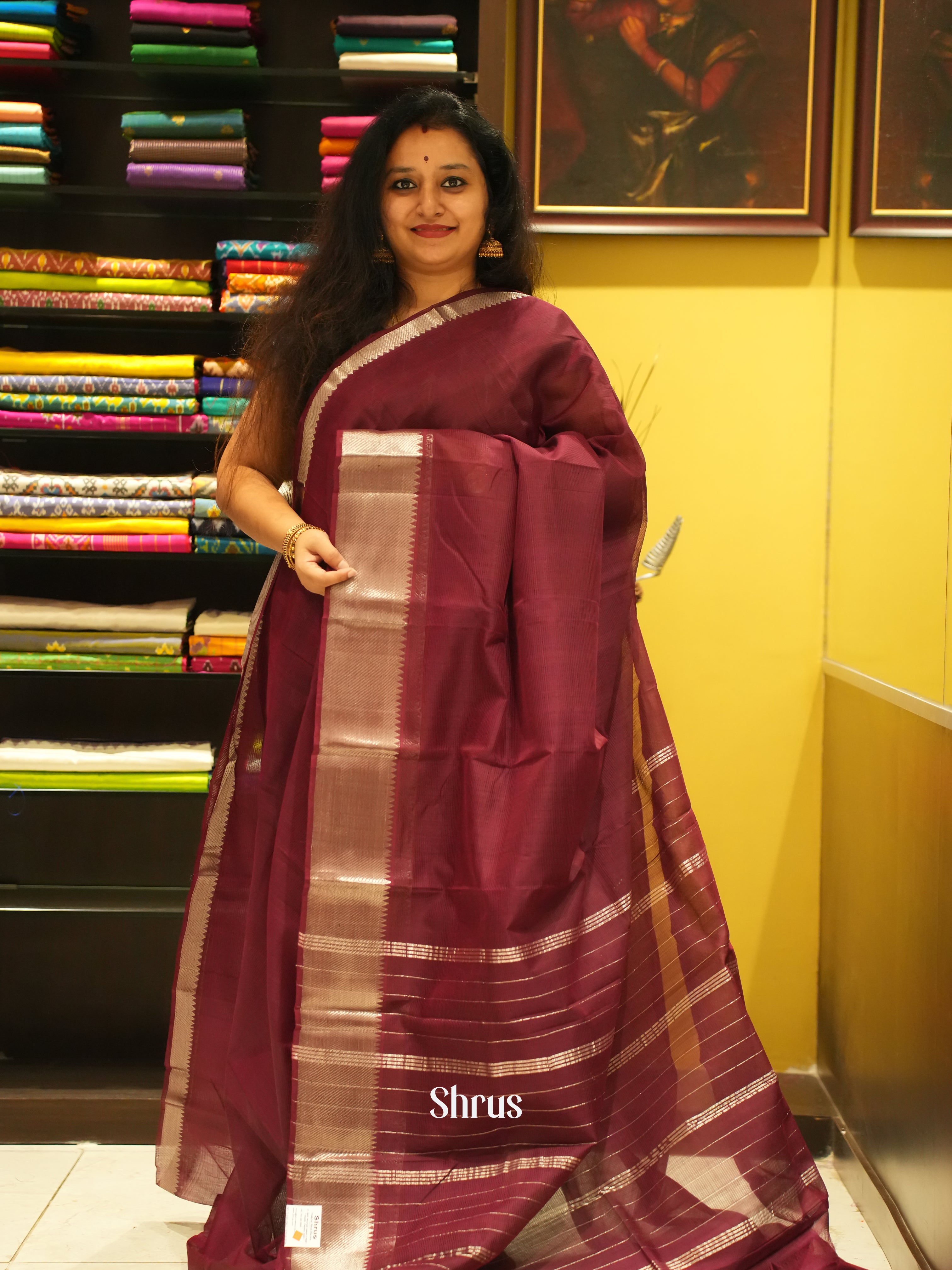 Maroon(Single Tone)- Mangalagiri Silk Cotton saree - Shop on ShrusEternity.com