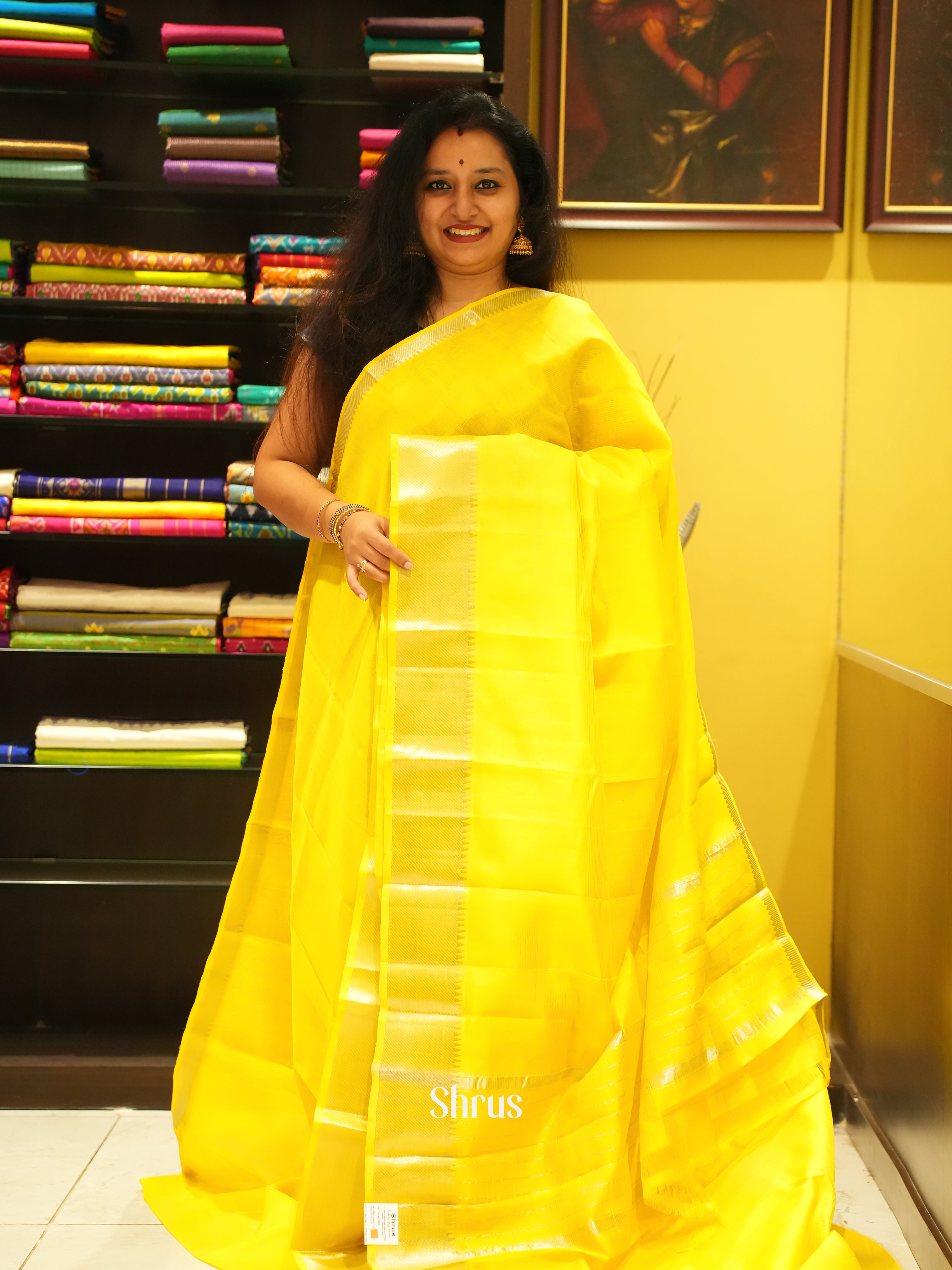 Yellow(Single Tone)- Mangalagiri Silk Cotton - Shop on ShrusEternity.com