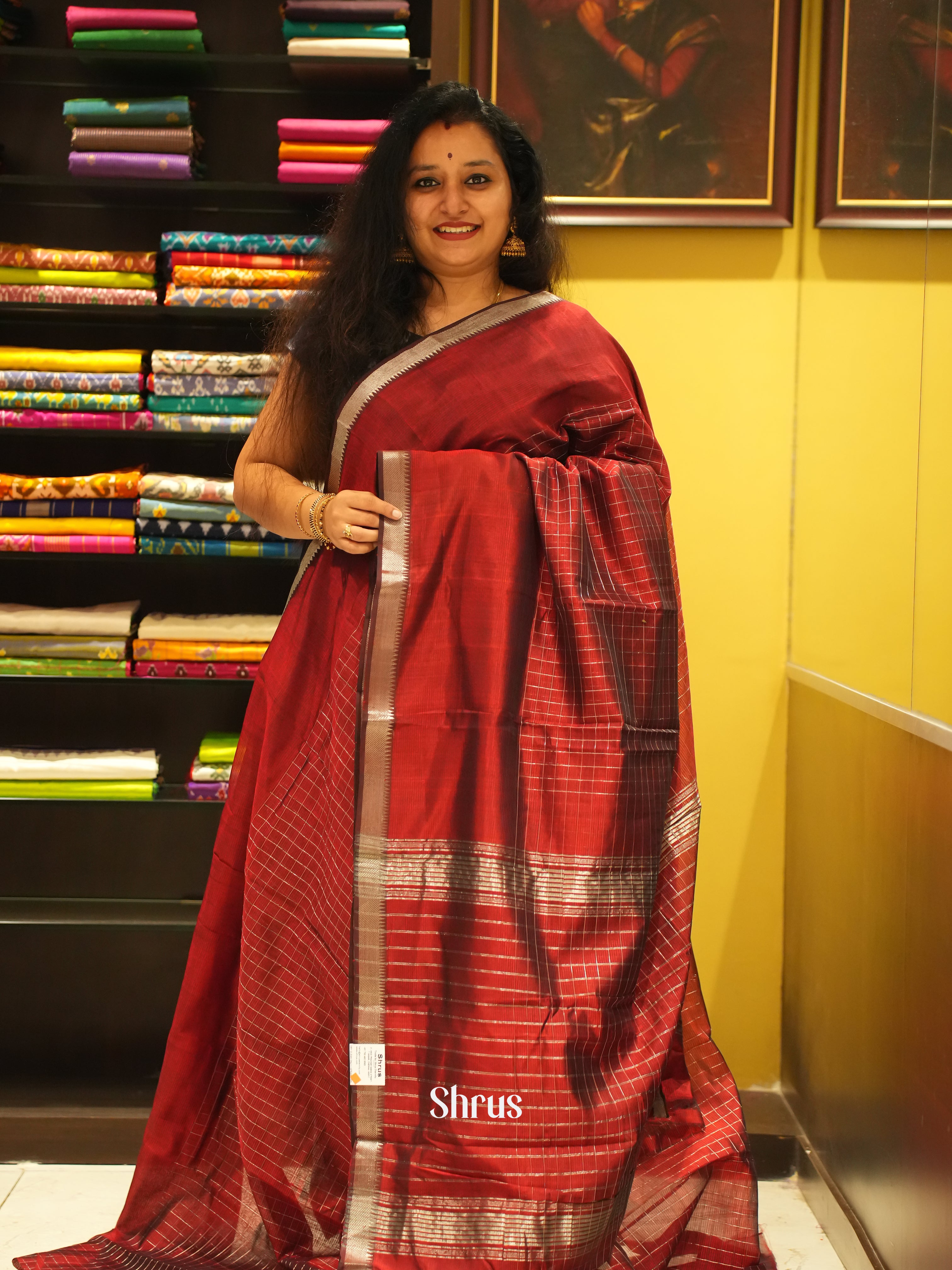 Maroon(Single Tone)- Managalagiri Silk Cotton saree - Shop on ShrusEternity.com