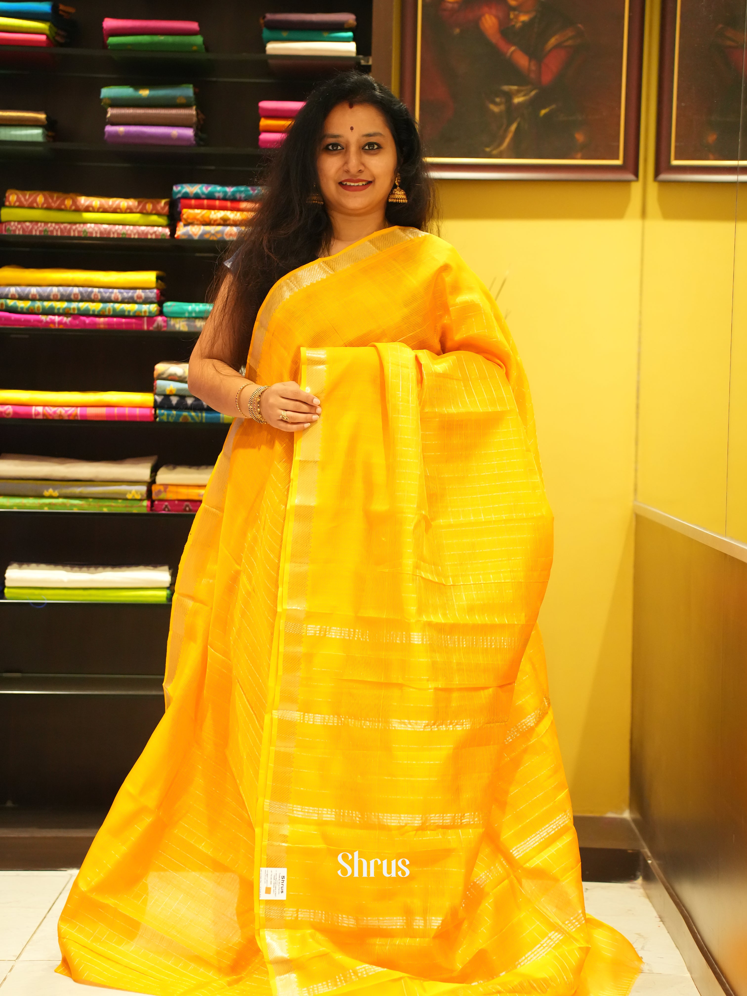 Yellow(Single Tone) - Managalagiri Silk Cotton Saree - Shop on ShrusEternity.com