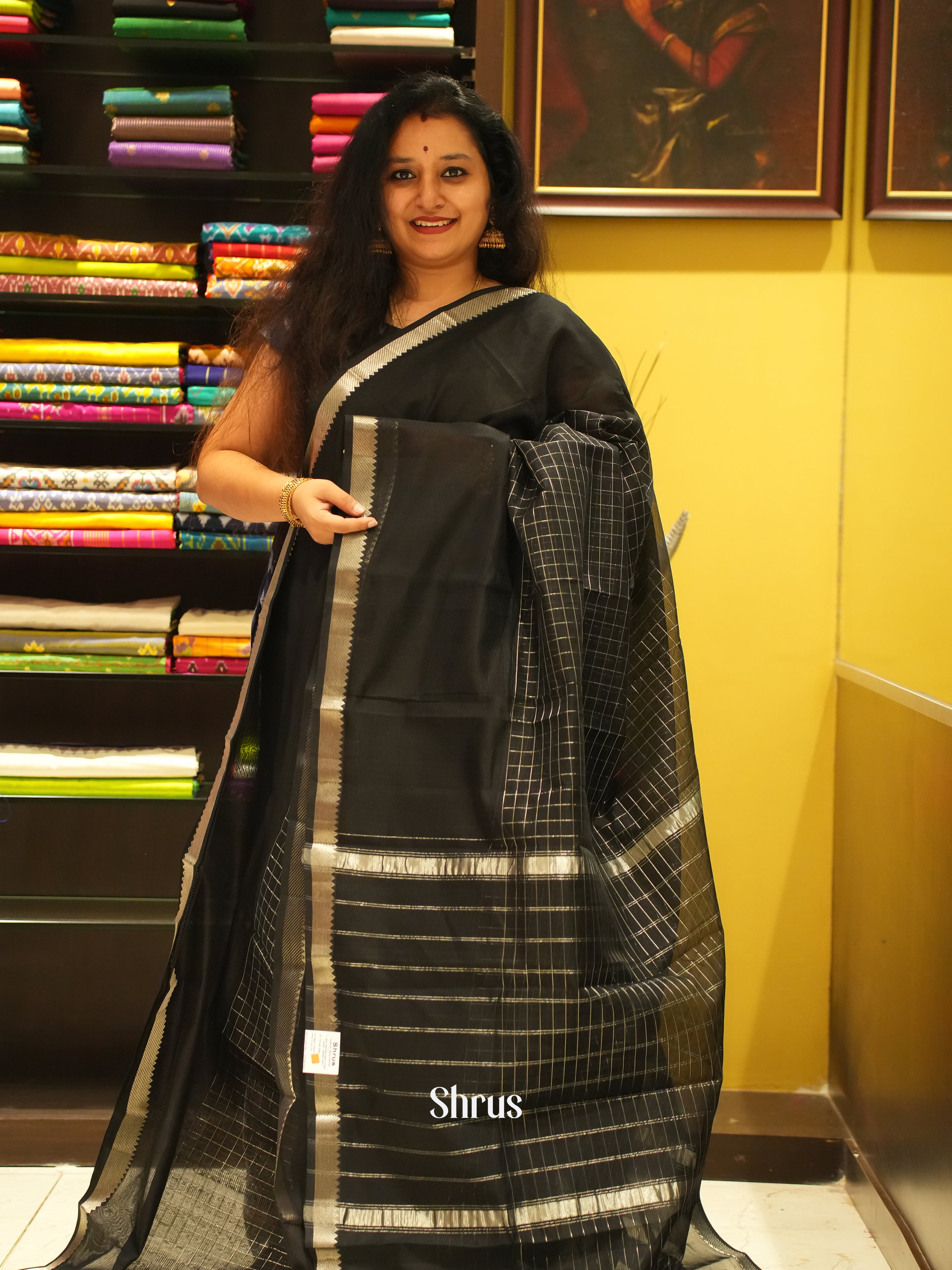 Black(Single Tone)- Mangalagiri Silk Cotton saree - Shop on ShrusEternity.com
