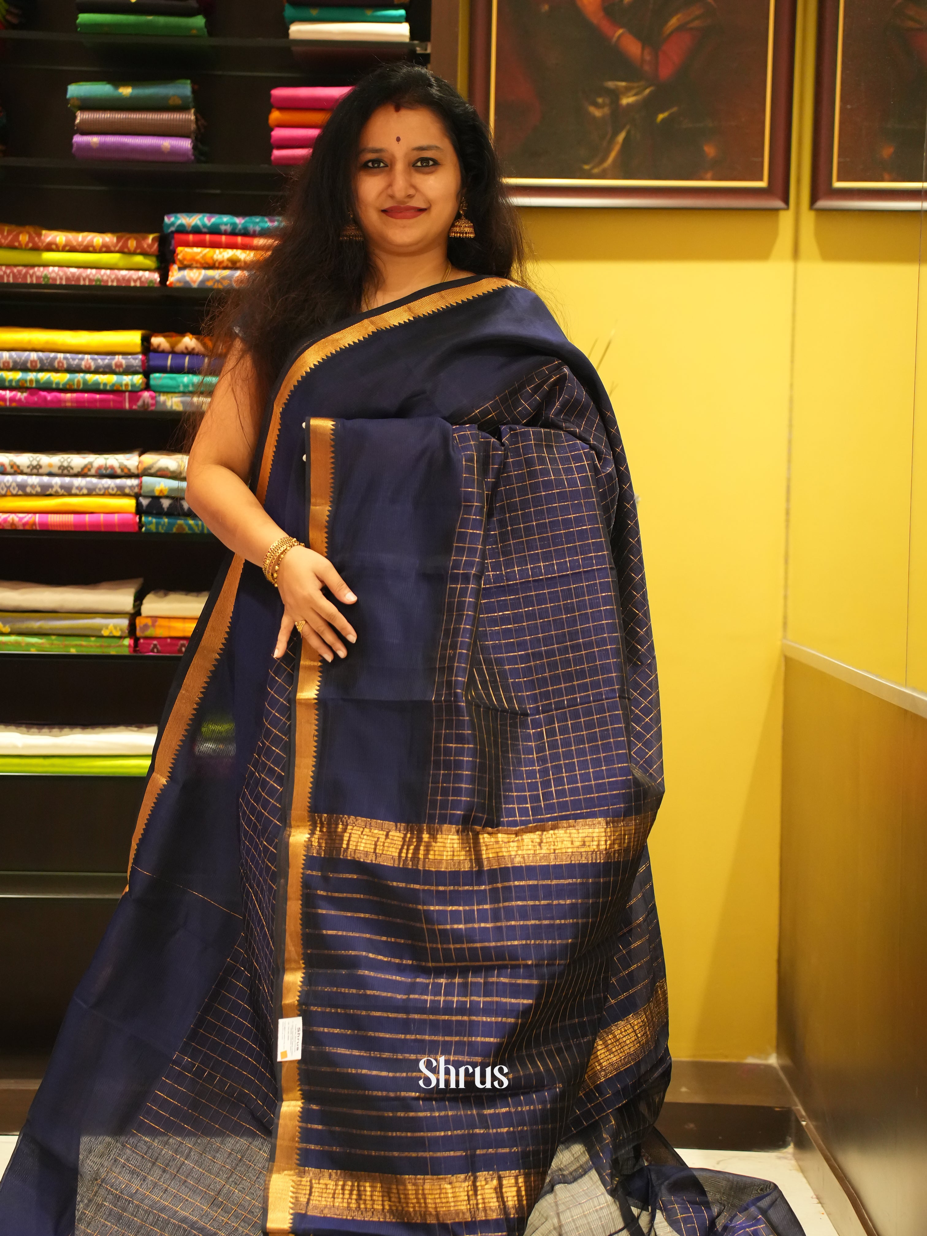 Blue(Single Tone)- Managalagiri Silk Cotton saree - Shop on ShrusEternity.com
