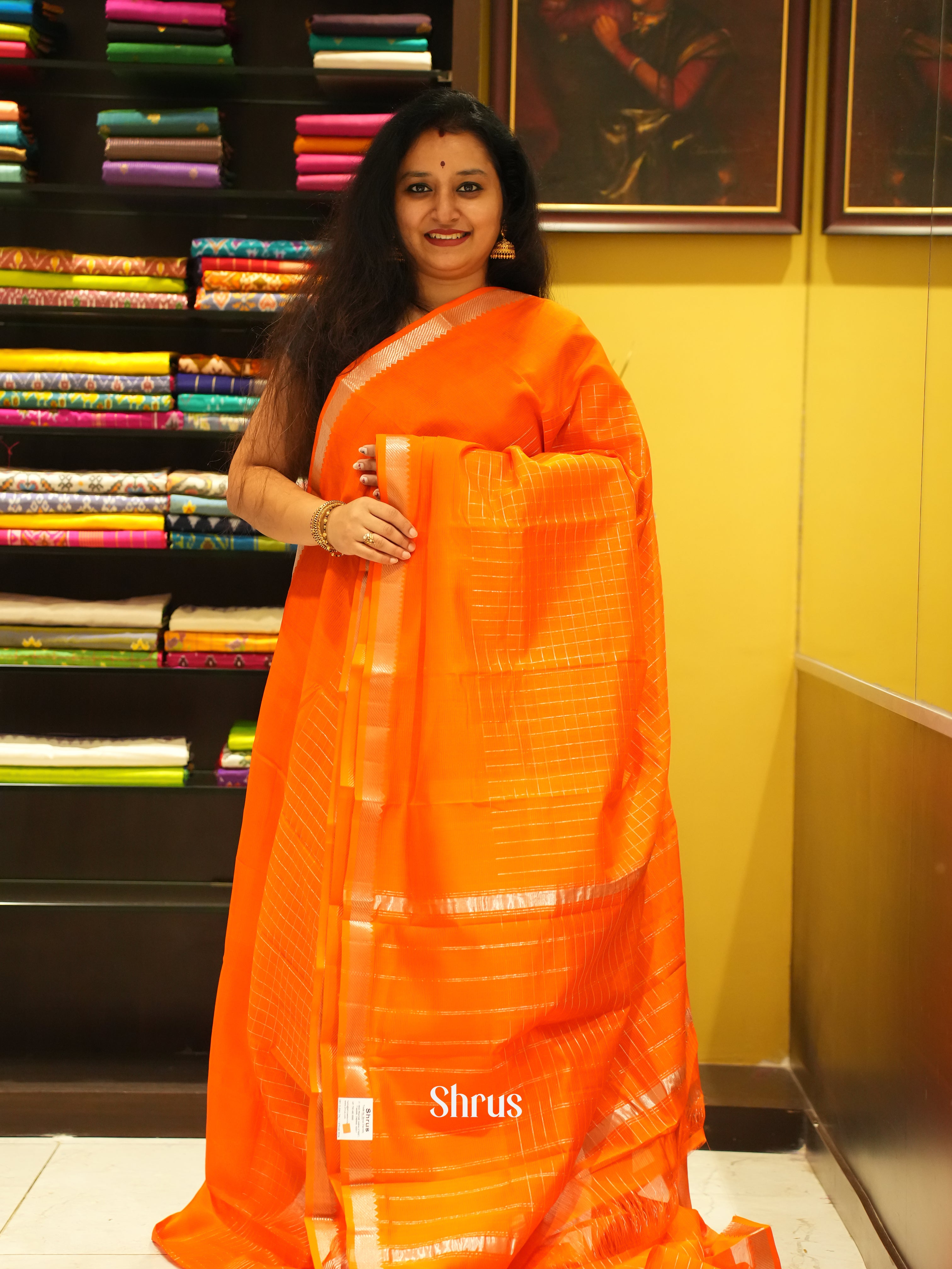 Orange(Single Tone)- Managalagiri Silk Cotton saree - Shop on ShrusEternity.com