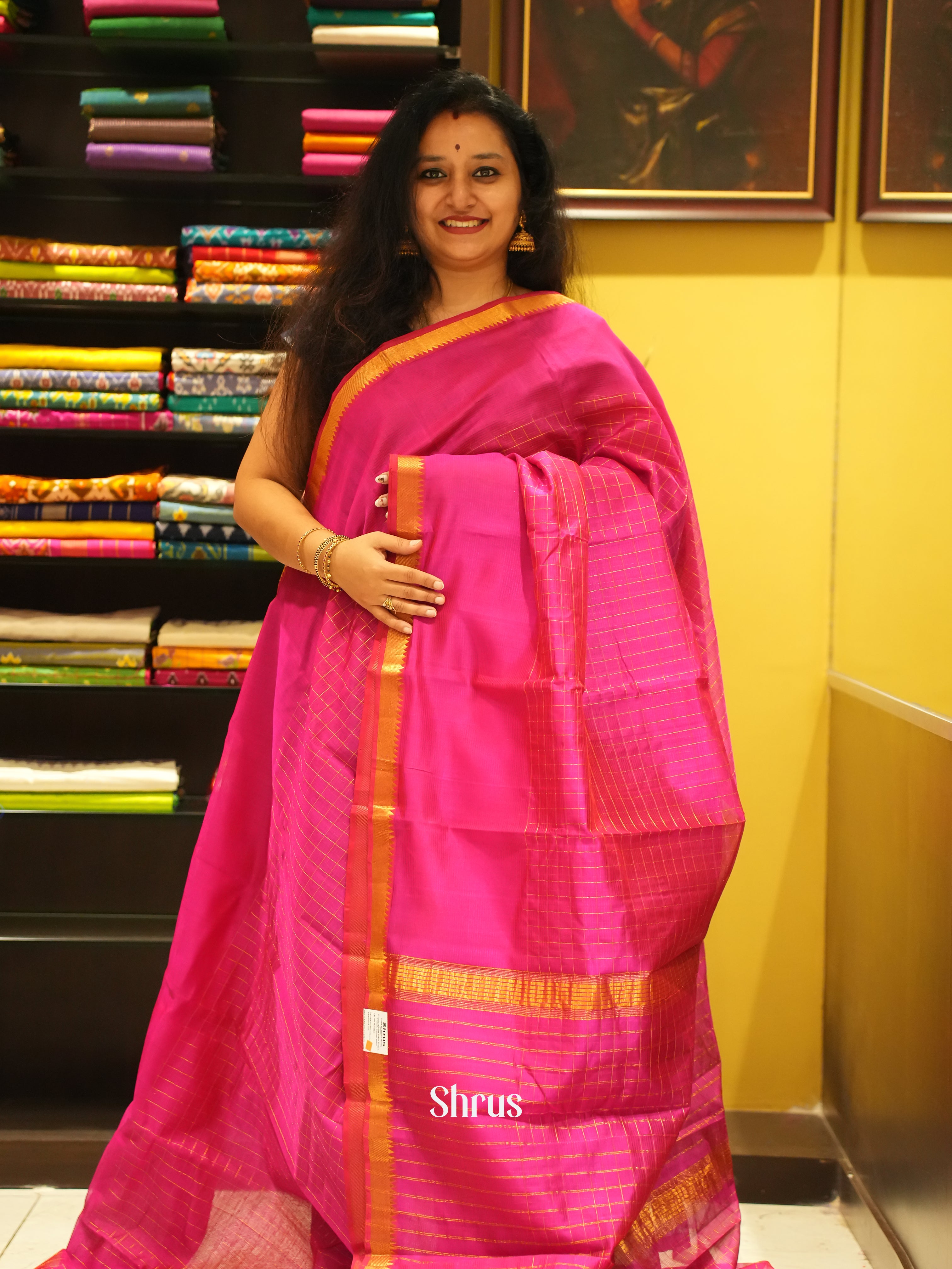 Pink (Single tone)- Mangalagiri Silk Cotton Saree - Shop on ShrusEternity.com