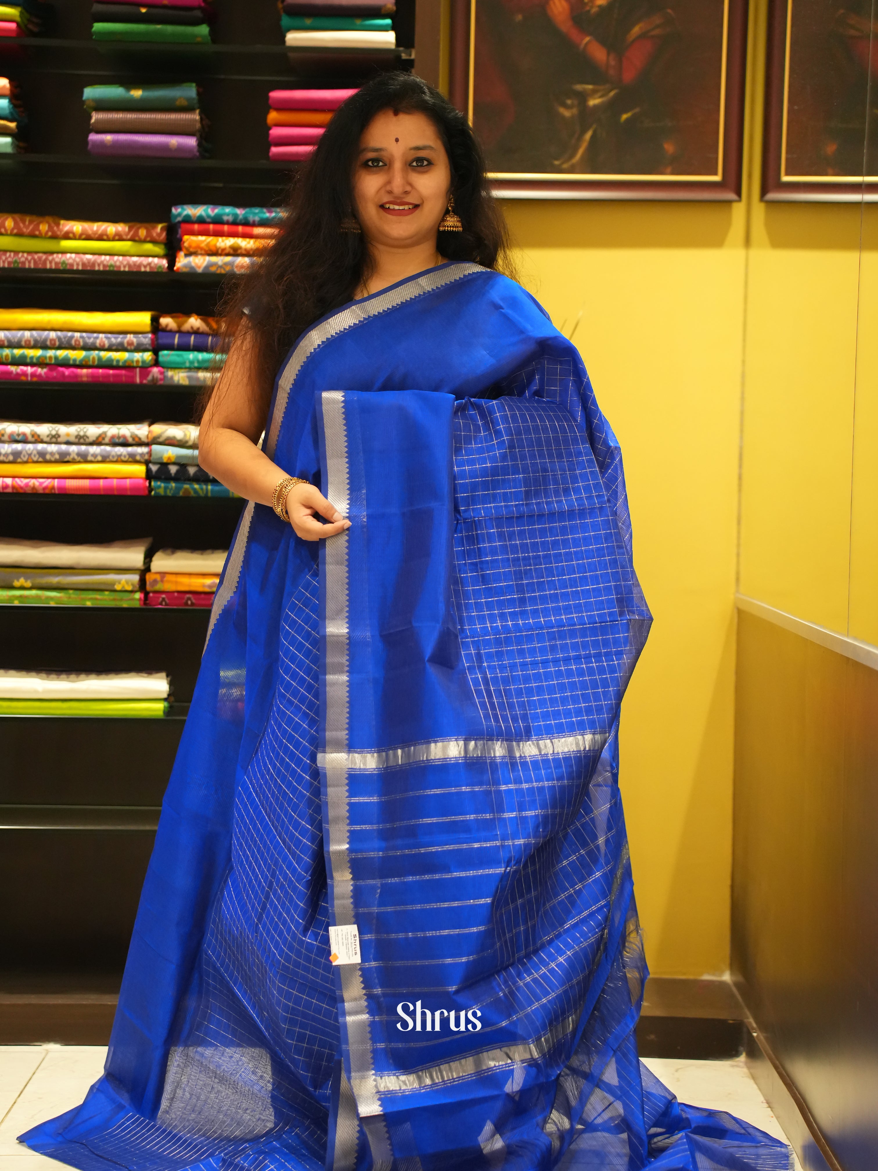 Blue (Single Tone)- Mangalagiri Silk Cotton saree - Shop on ShrusEternity.com