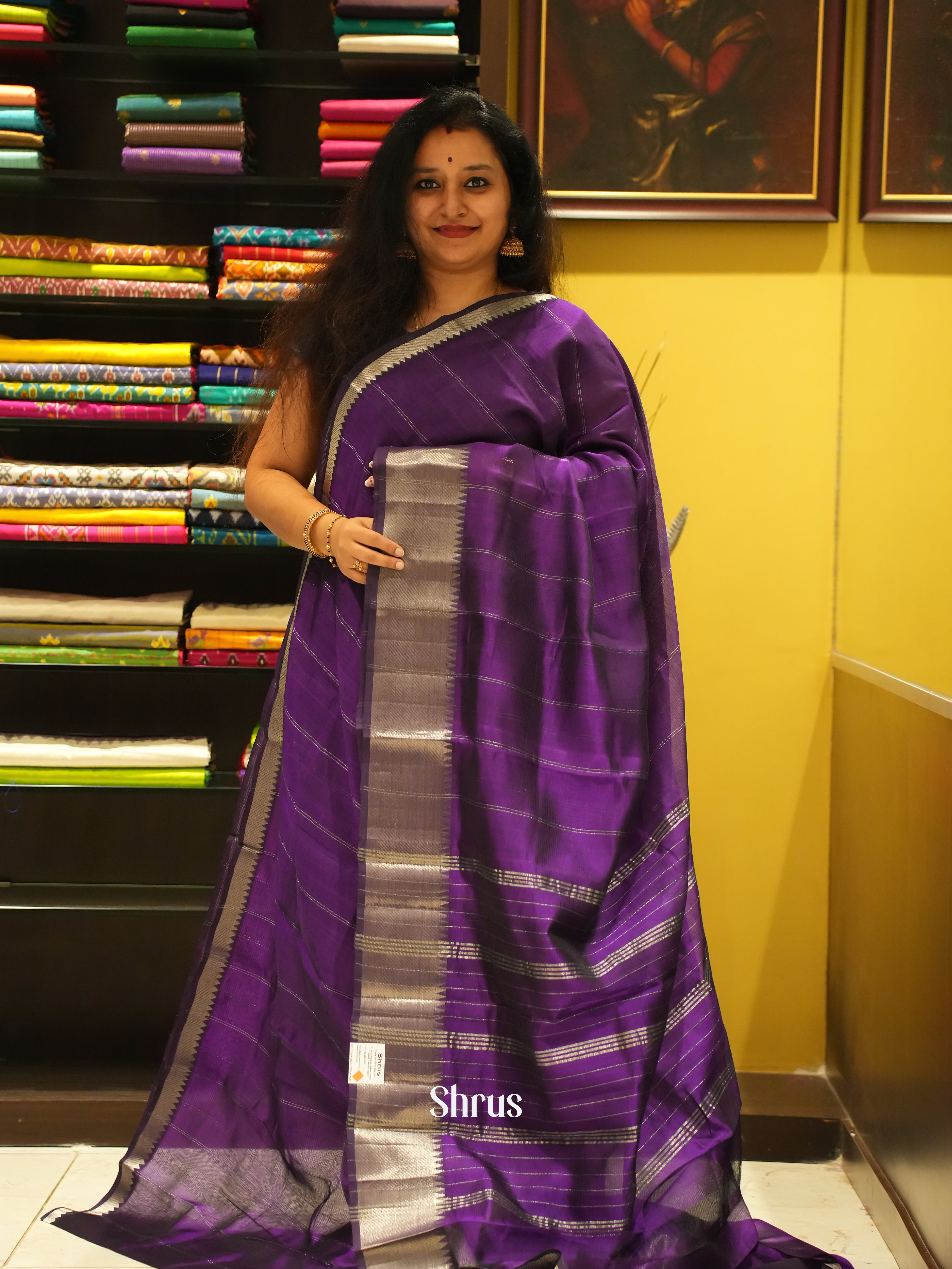 Violet(Single tone) - Mangalagiri Silk Cotton Saree - Shop on ShrusEternity.com