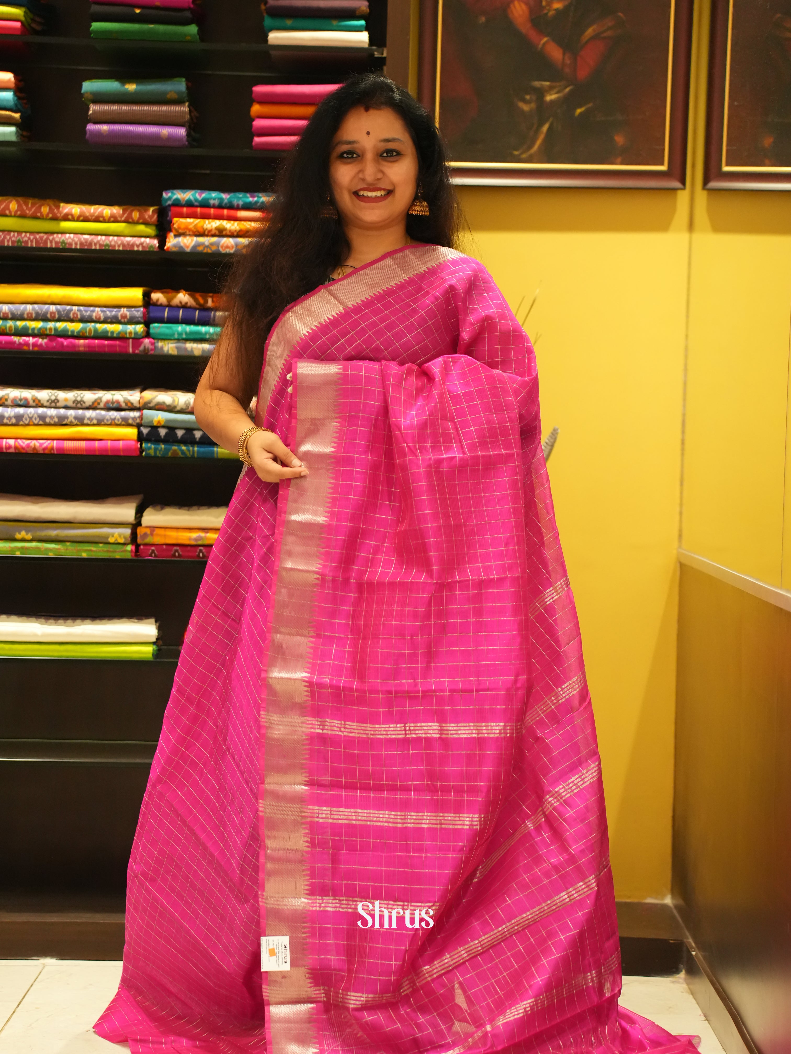 Pink(Single Tone)- Mangalagiri Silk Cotton saree - Shop on ShrusEternity.com