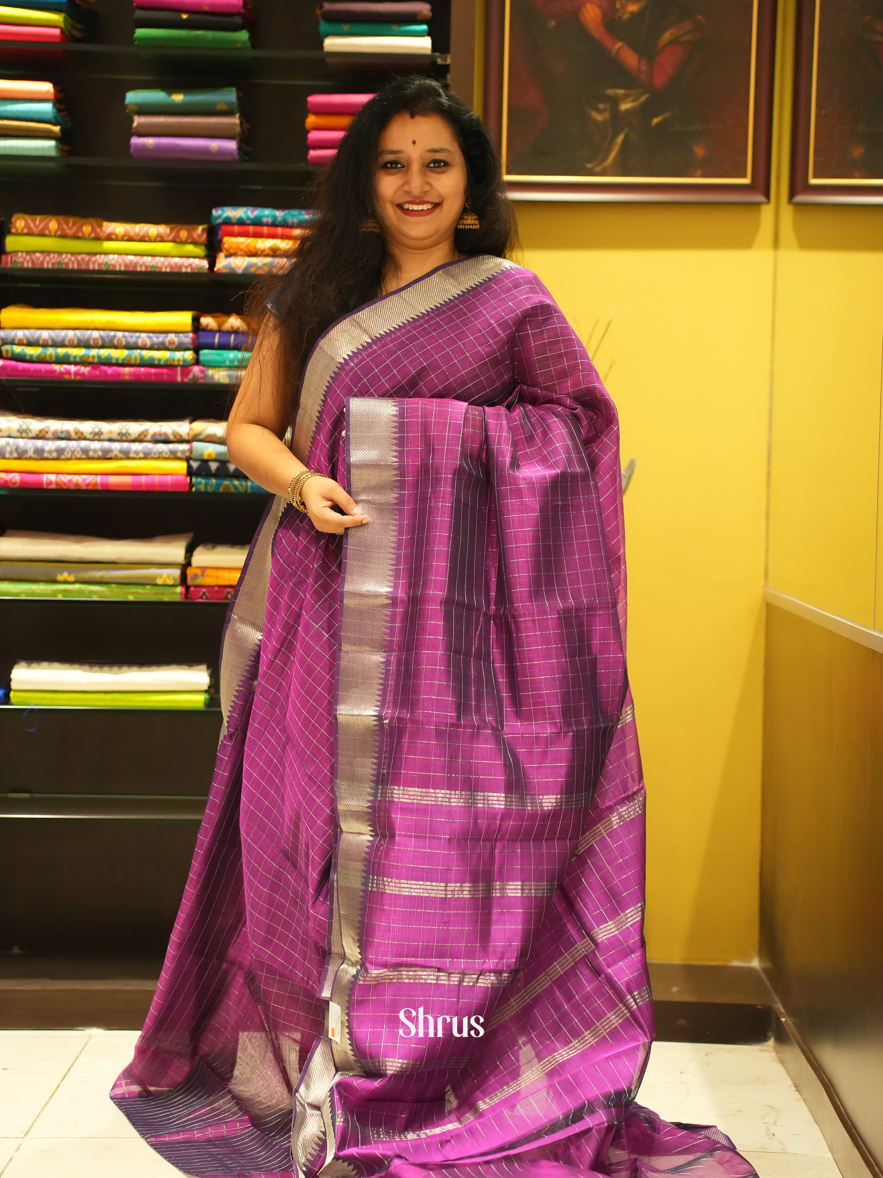 Purpel(Single Tone)- Mangalagiri Silk Cotton Saree - Shop on ShrusEternity.com