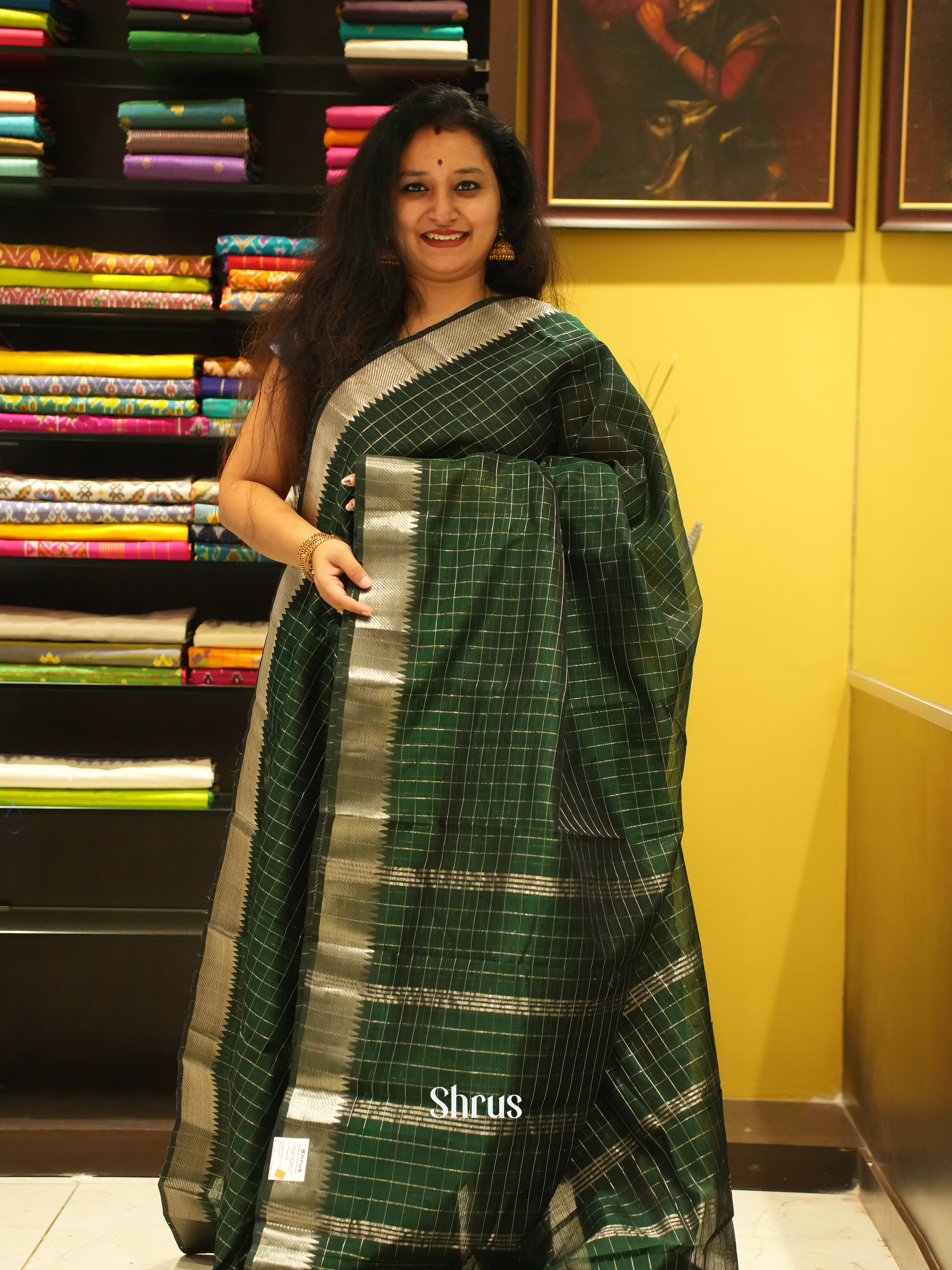 Green(Single Tone)- Mangalagiri Silk Cotton saree - Shop on ShrusEternity.com