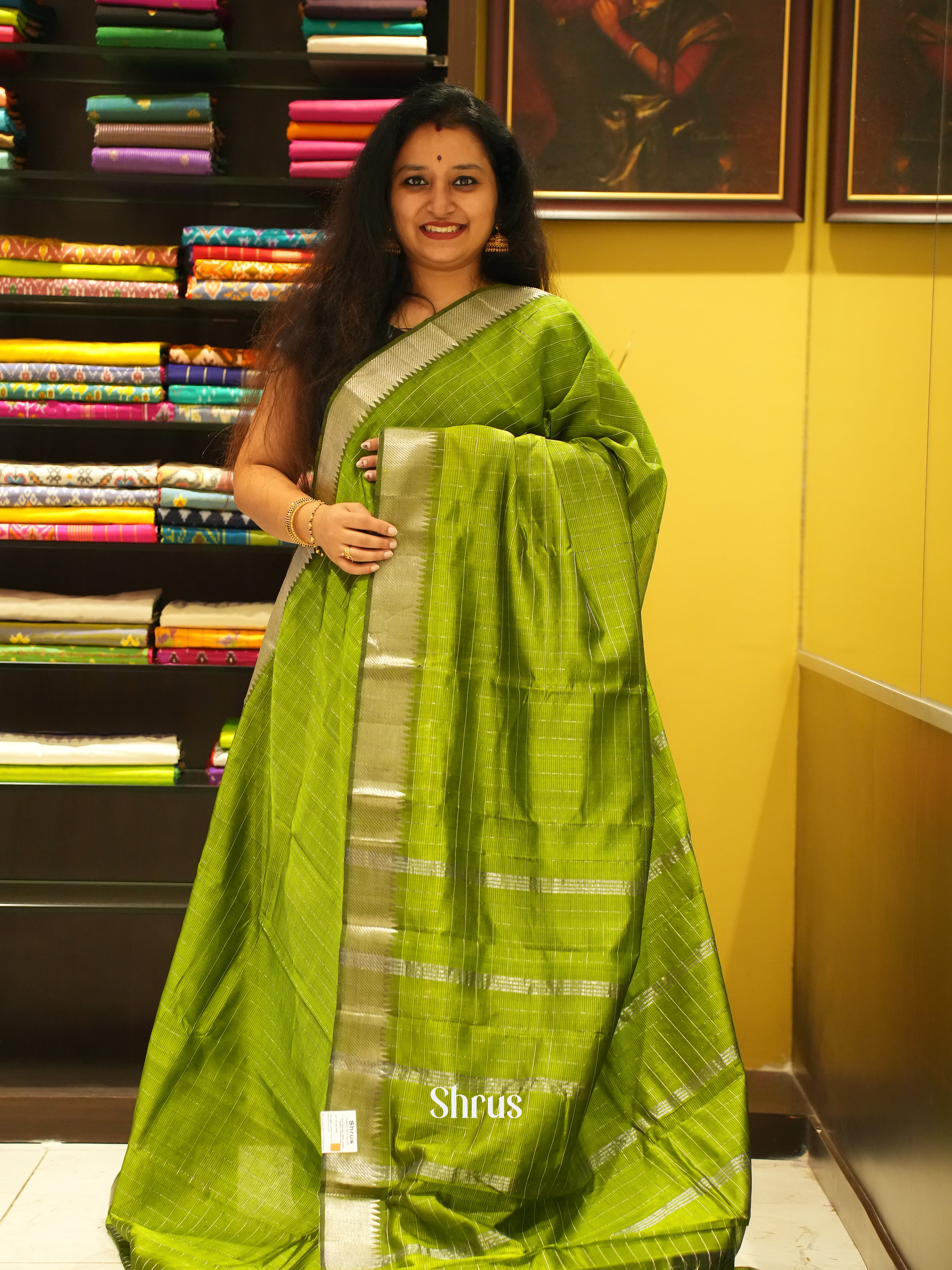 Light Green(Single Tone)- Mangalagiri Silk Cotton saree - Shop on ShrusEternity.com