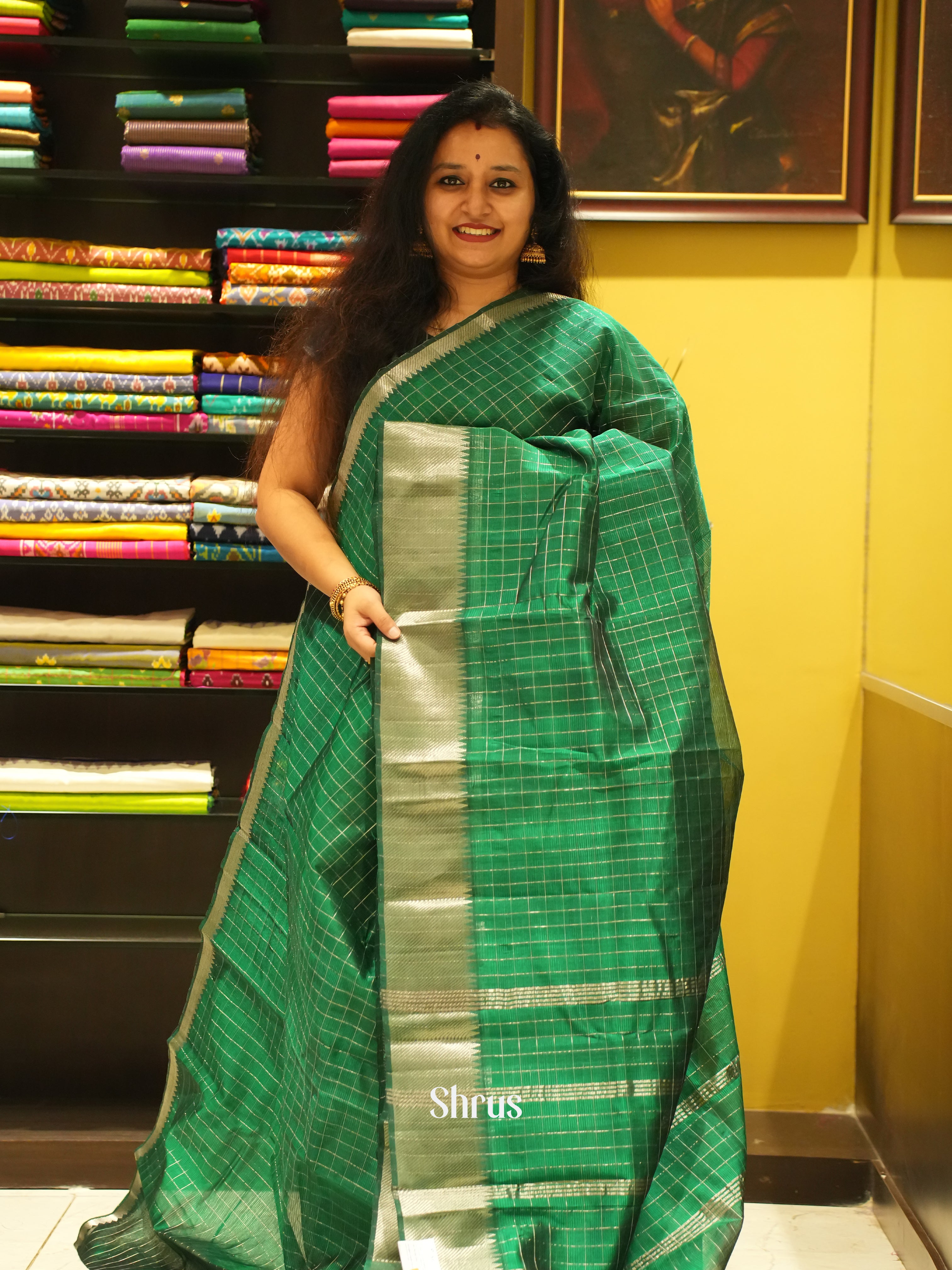 Green (Single Tone)- Mangalagiri Silk Cotton Saree - Shop on ShrusEternity.com