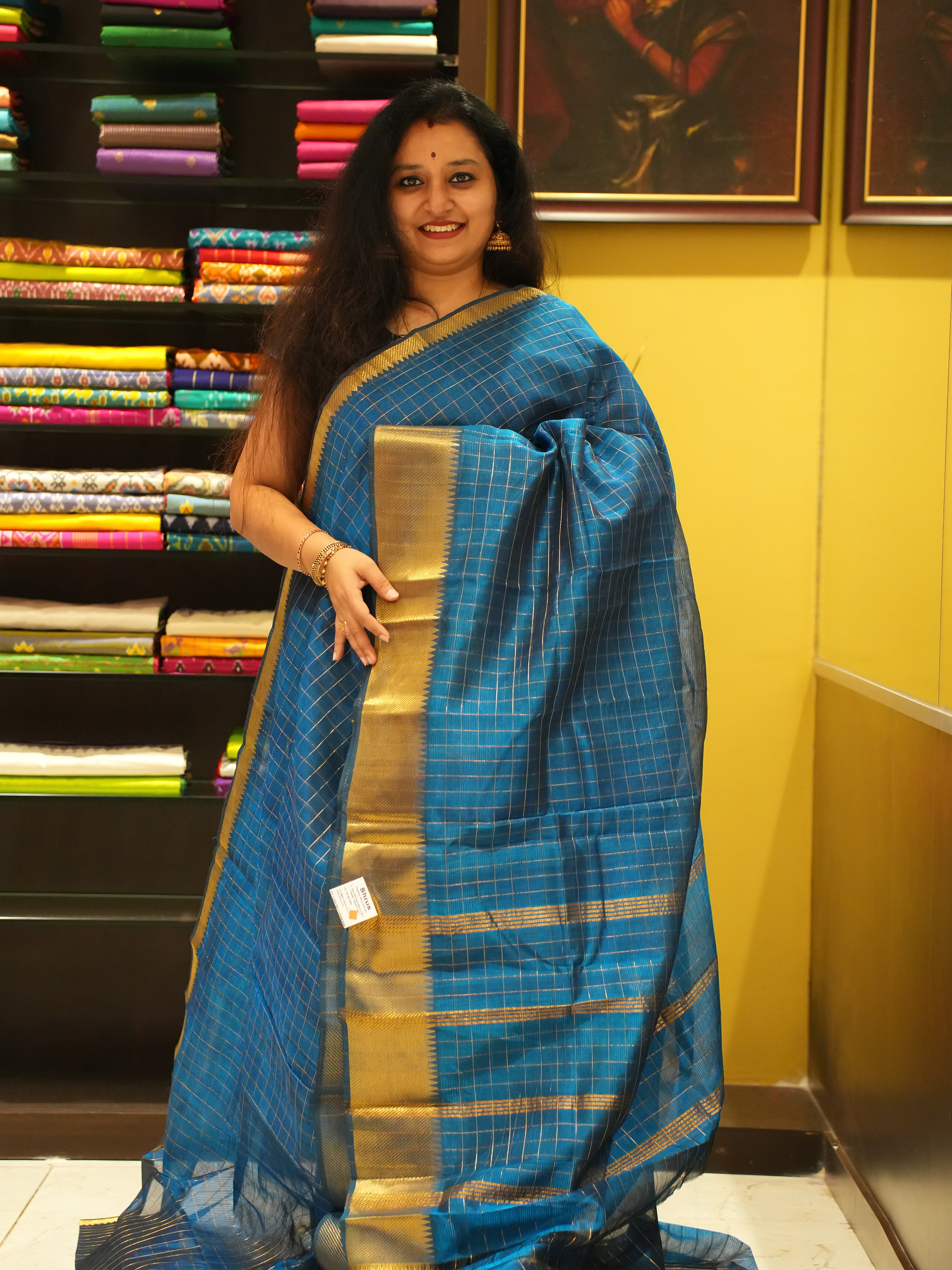 Blue (Single Tone) - Mangalagiri Silk Cotton Saree - Shop on ShrusEternity.com