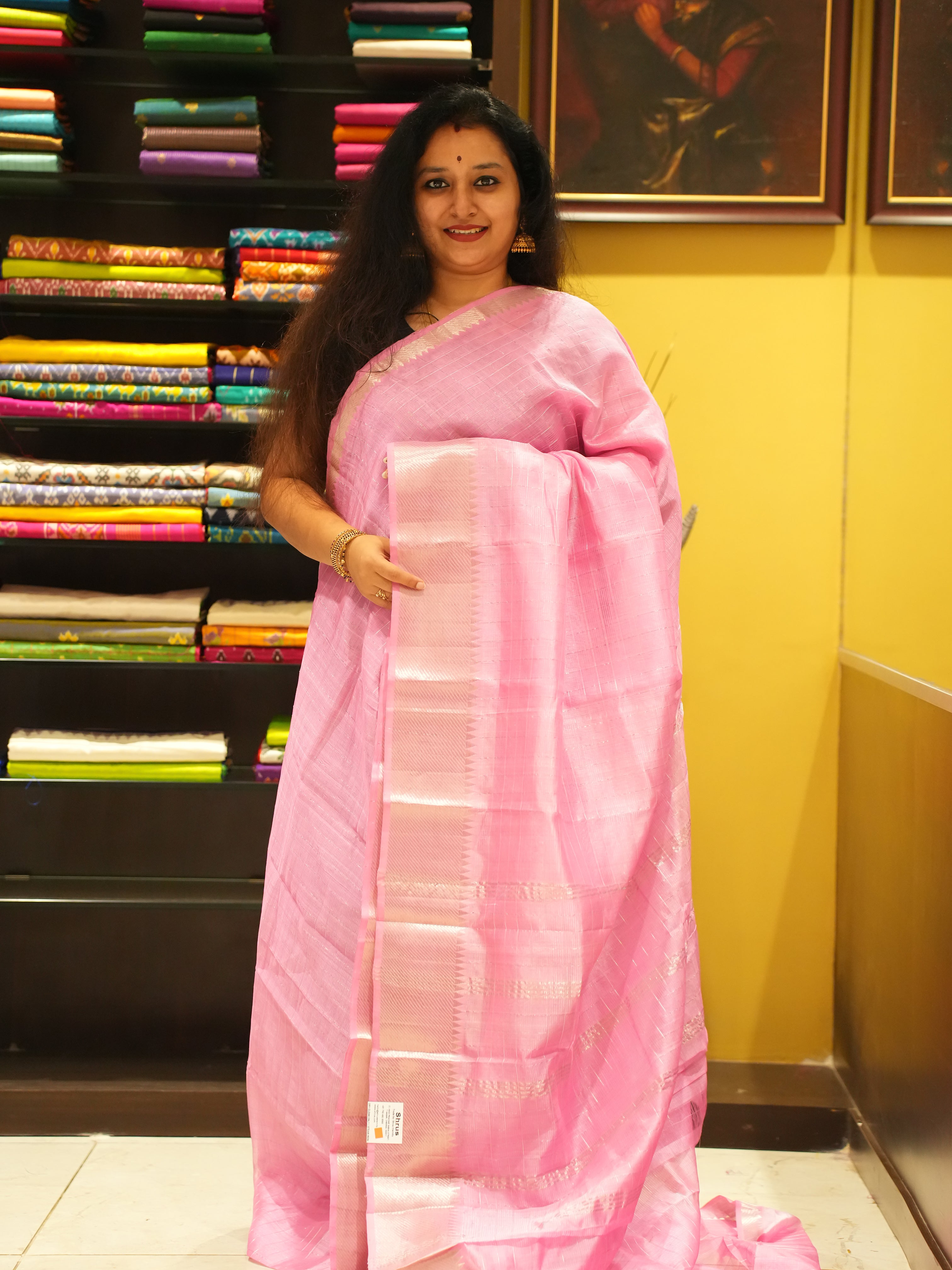 Baby Pink (Single Tone)- Mangalagiri Silk Cotton Saree - Shop on ShrusEternity.com