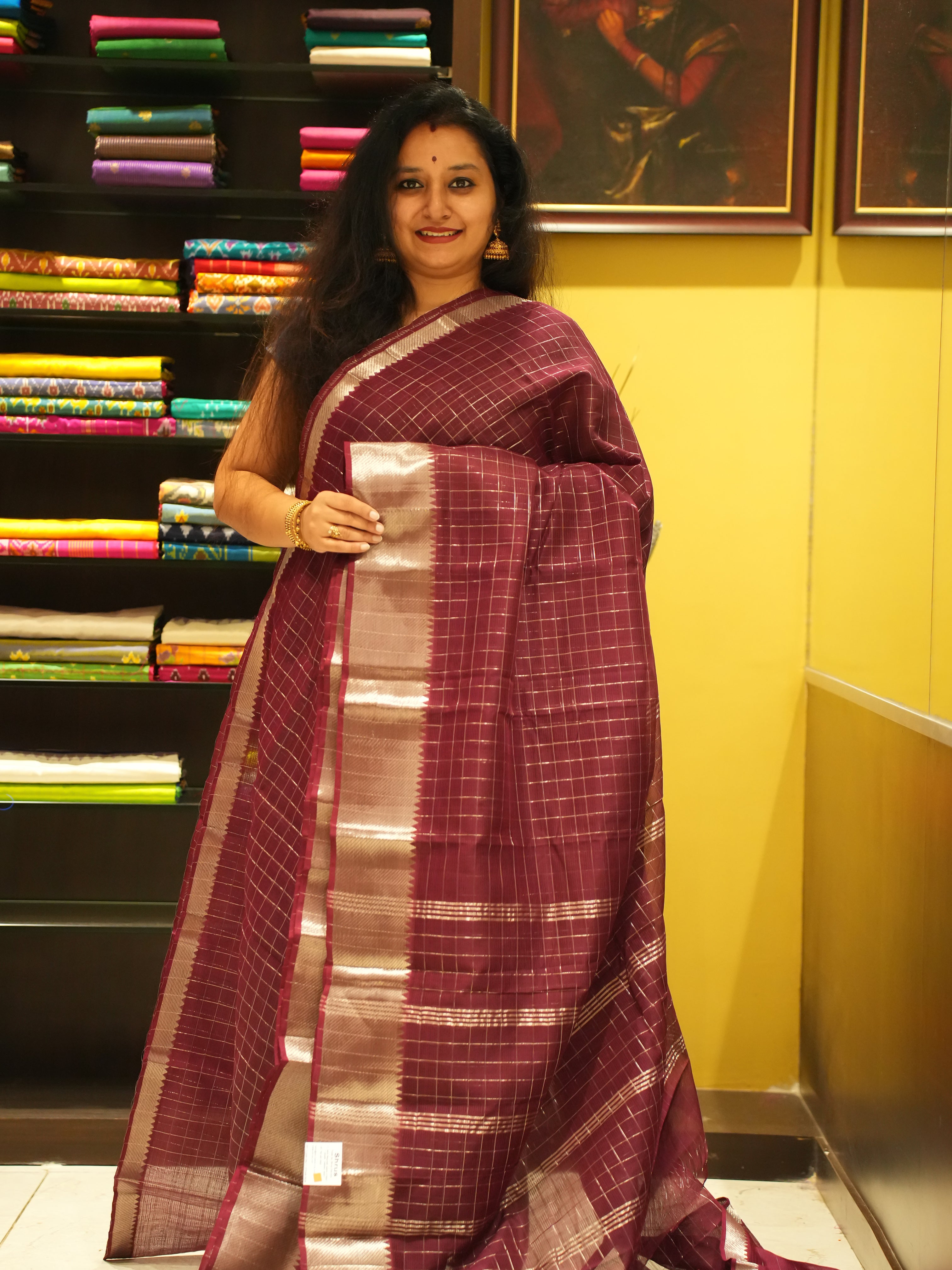 Brown(Single tone)- Mangalagiri Silk Cotton saree - Shop on ShrusEternity.com