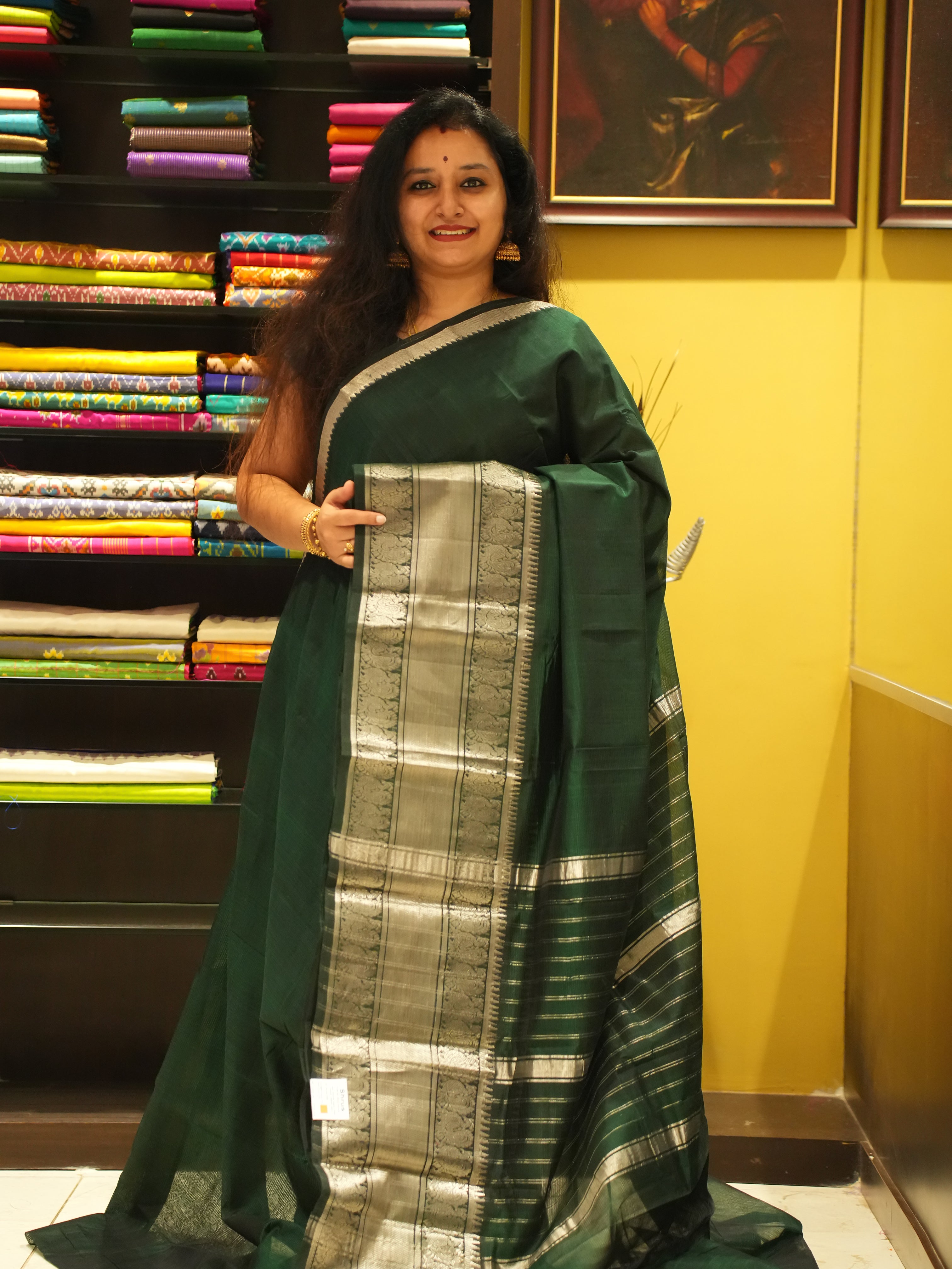 Green (Single Tone)- Mangalagiri Silk Cotton Saree - Shop on ShrusEternity.com