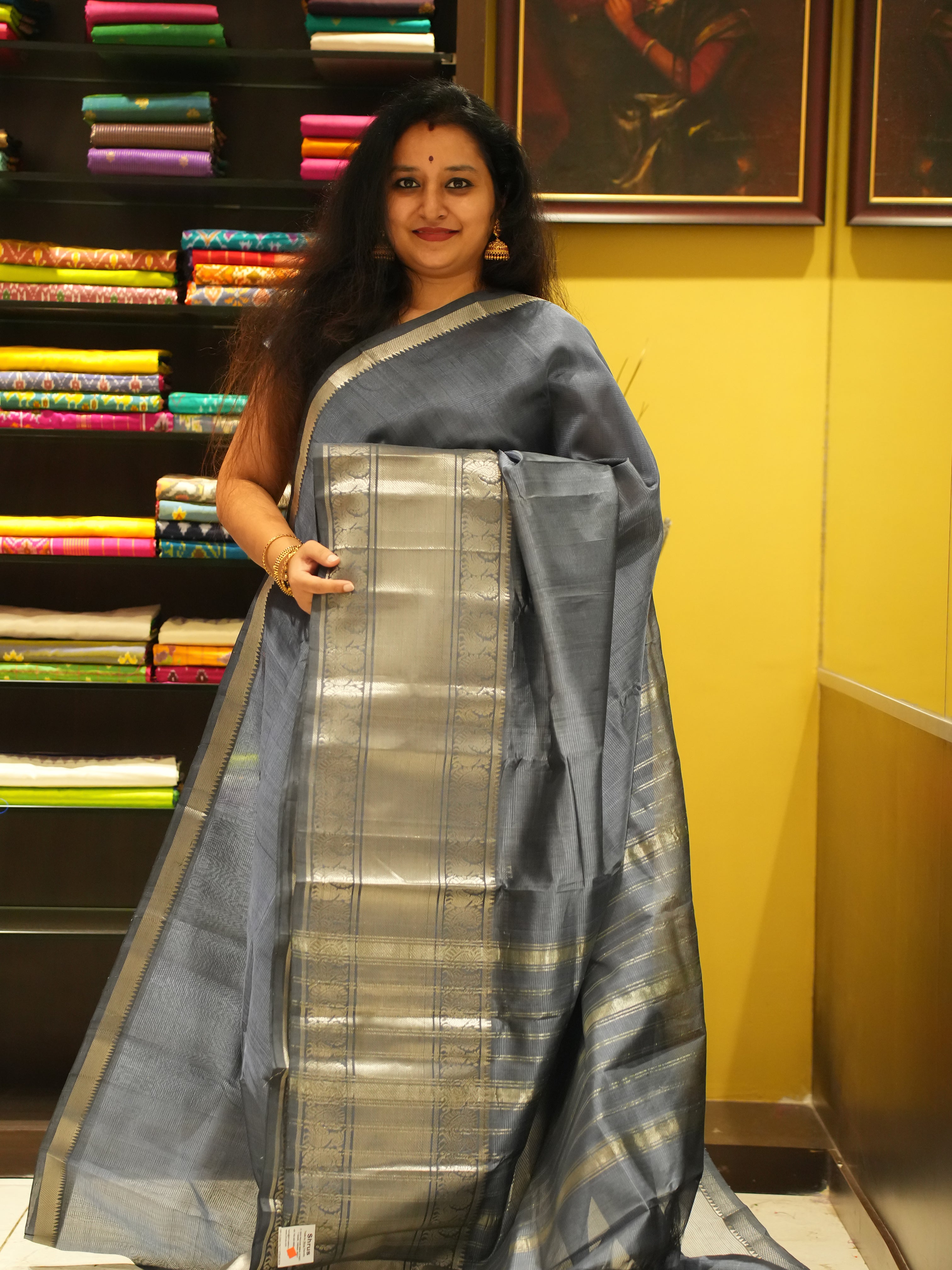 Grey(Single Tone) - Mangalagiri Silk Cotton Saree - Shop on ShrusEternity.com