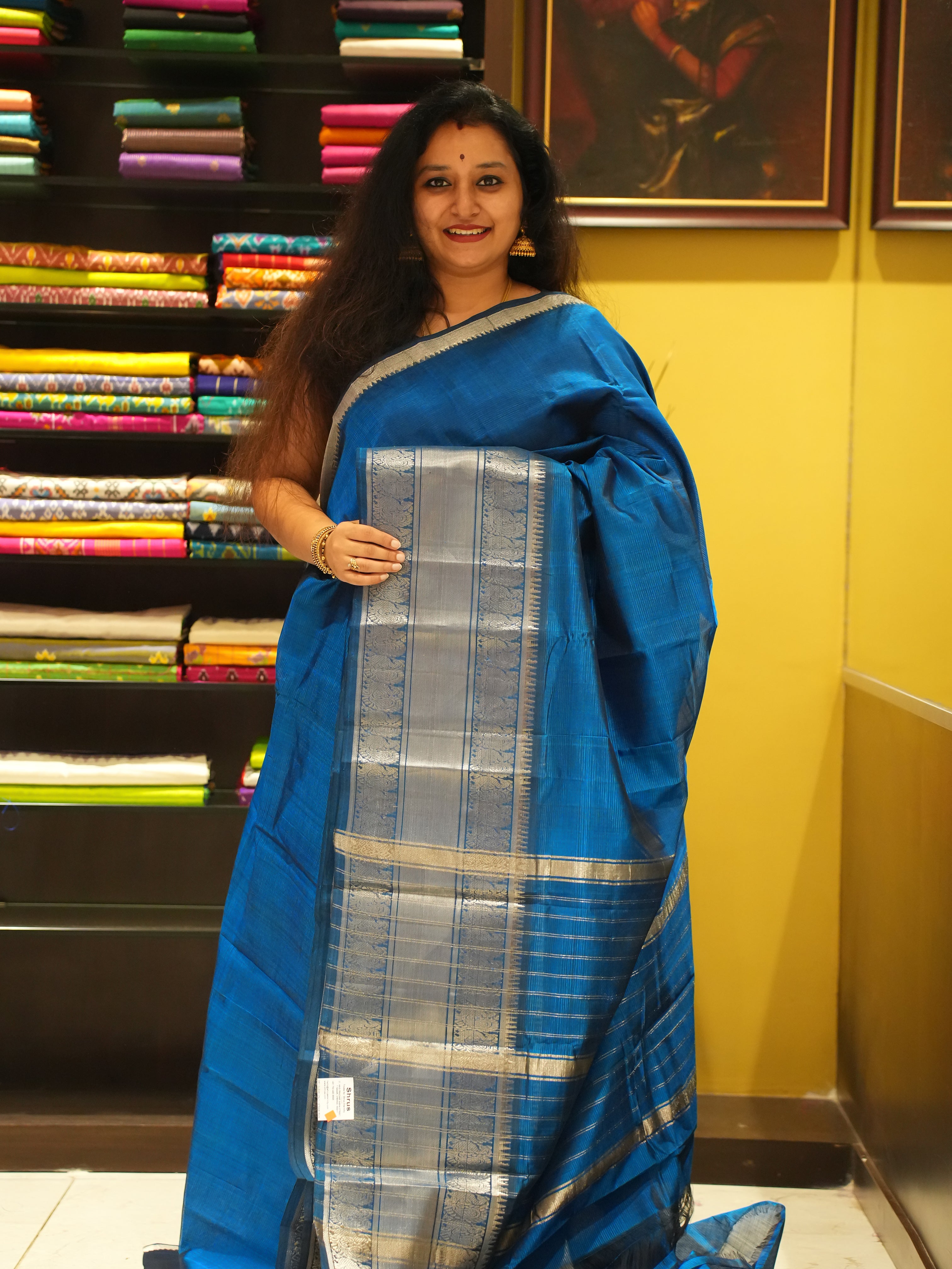 Blue(Single Tone)- Mangalagiri Silk cotton Saree - Shop on ShrusEternity.com