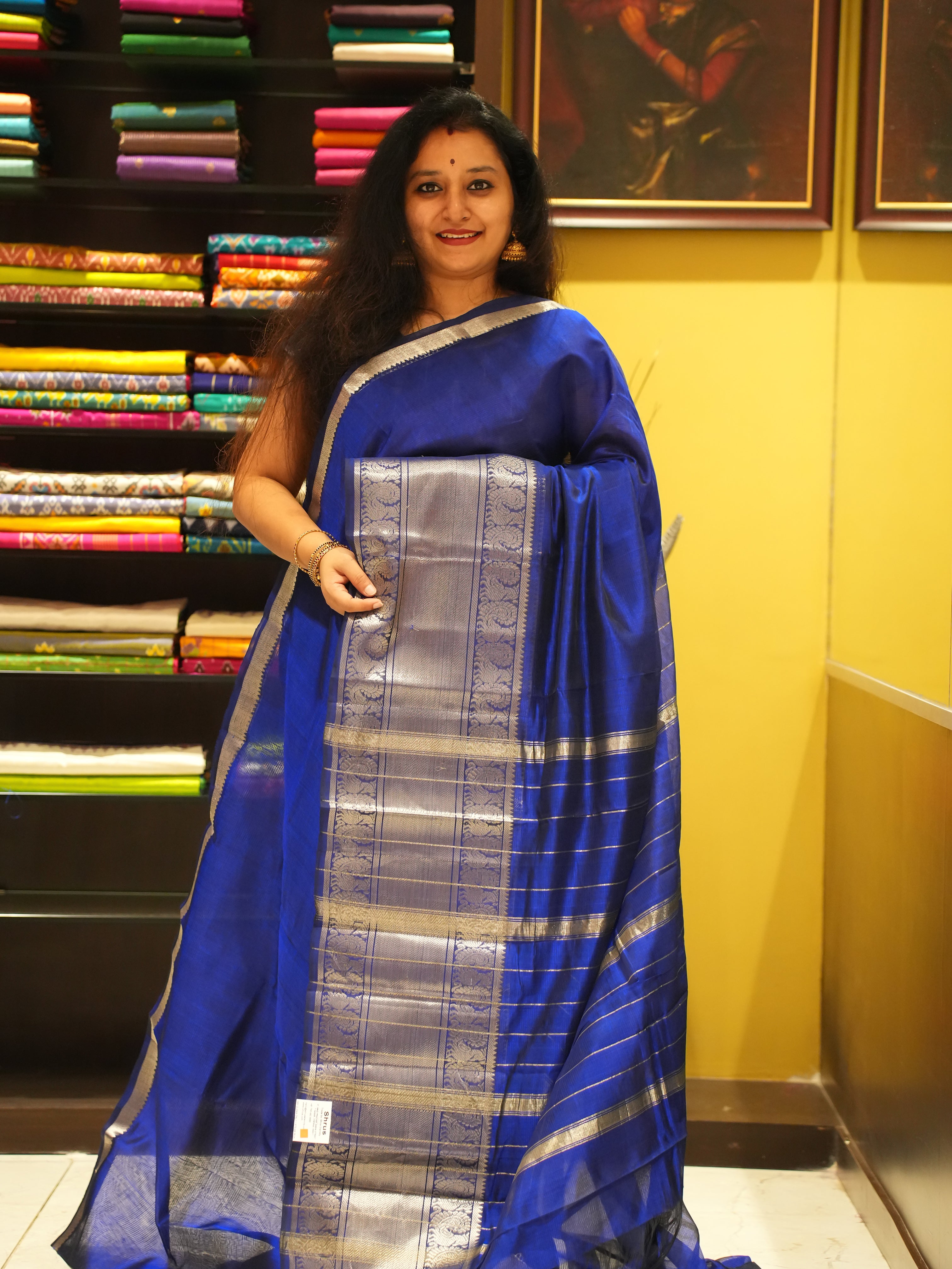 Blue (single Tone)- Mangalagiri Silk Cotton Saree - Shop on ShrusEternity.com