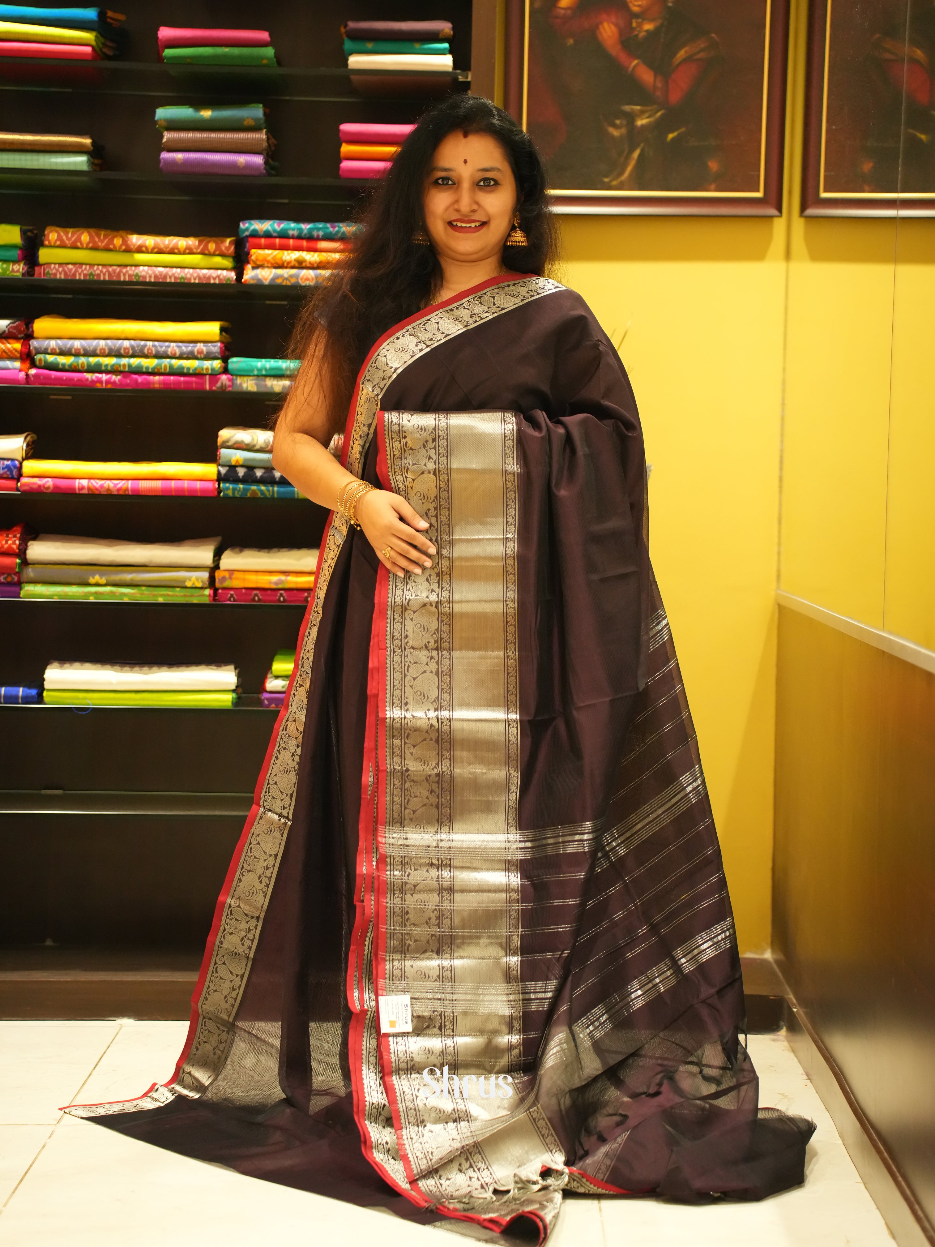 Black(Single Tone)- Mangalagiri Silk Cotton saree - Shop on ShrusEternity.com