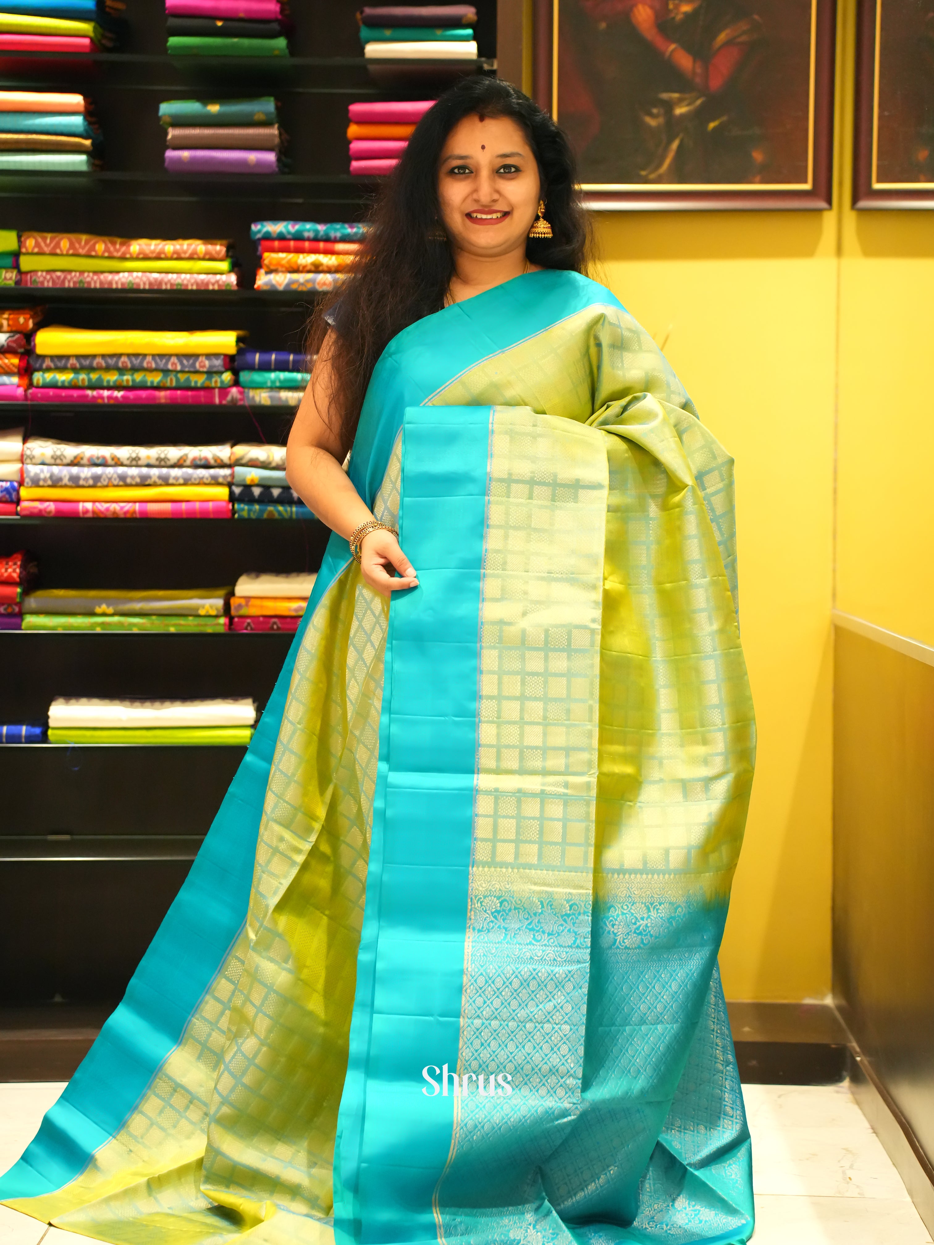 Green & Teal - Soft Silk Saree - Shop on ShrusEternity.com