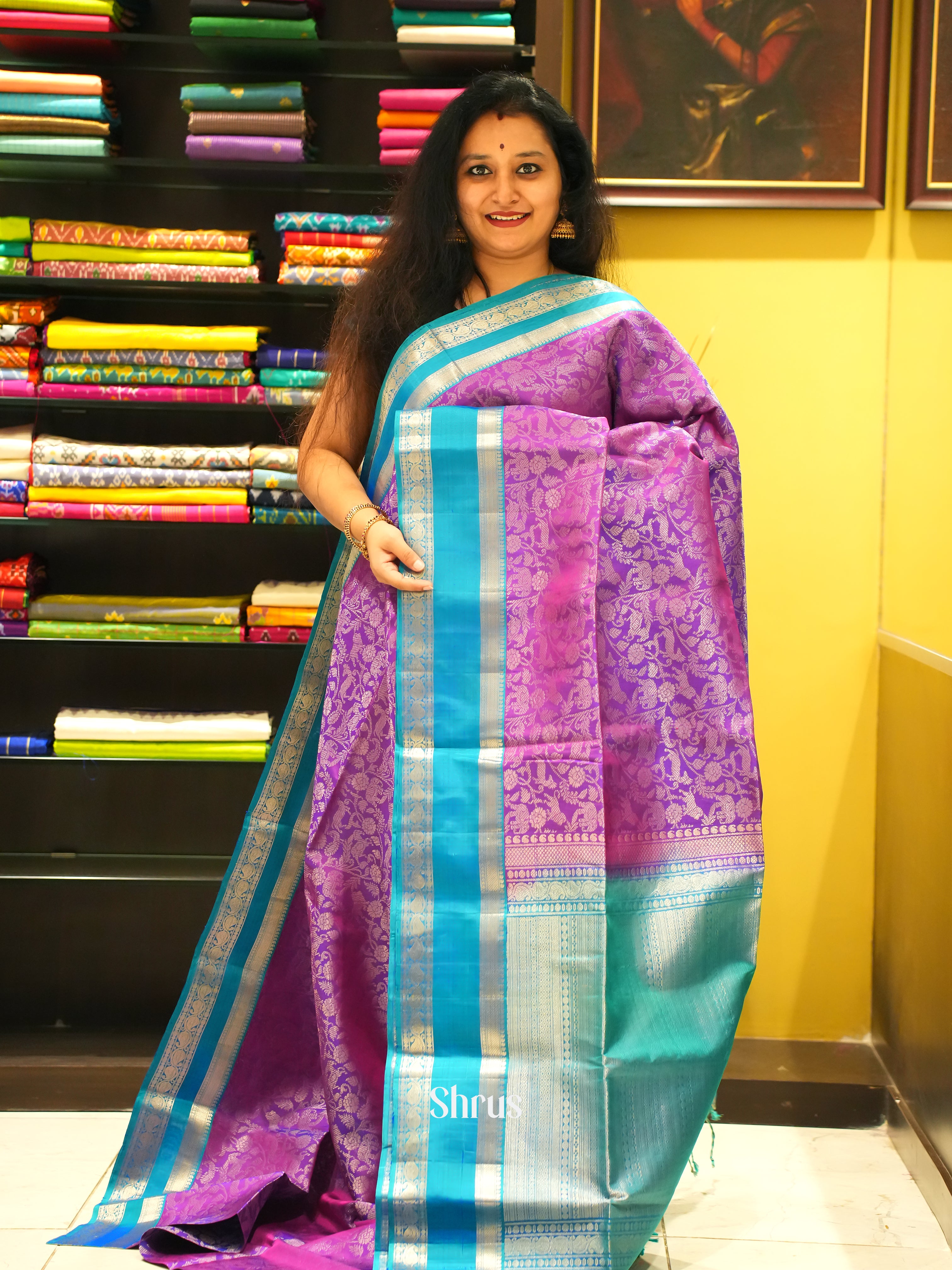 Purple & Sky Blue - Soft Silk Saree - Shop on ShrusEternity.com