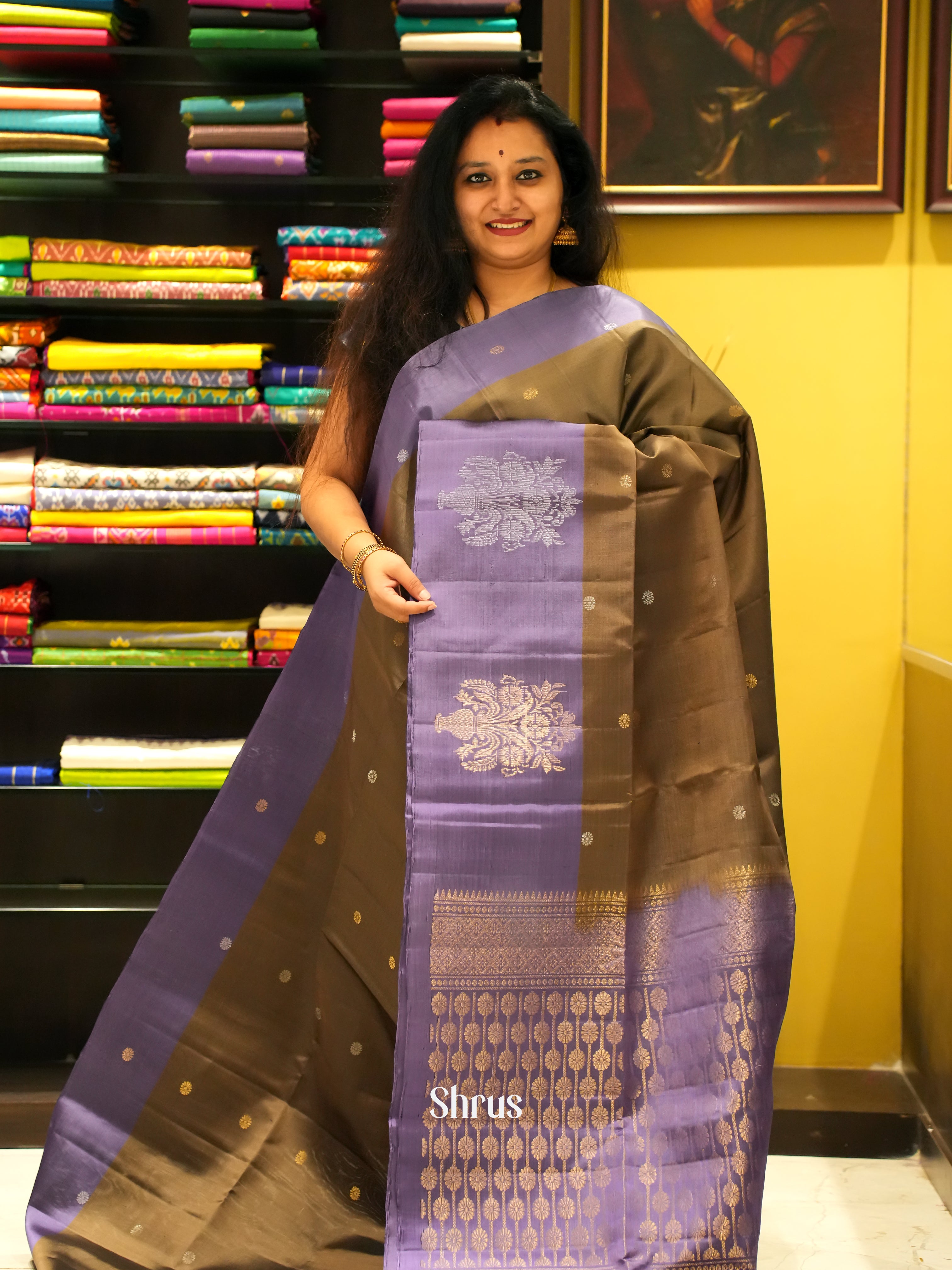 Mehandi Green & Lavender - Soft Silk Saree - Shop on ShrusEternity.com