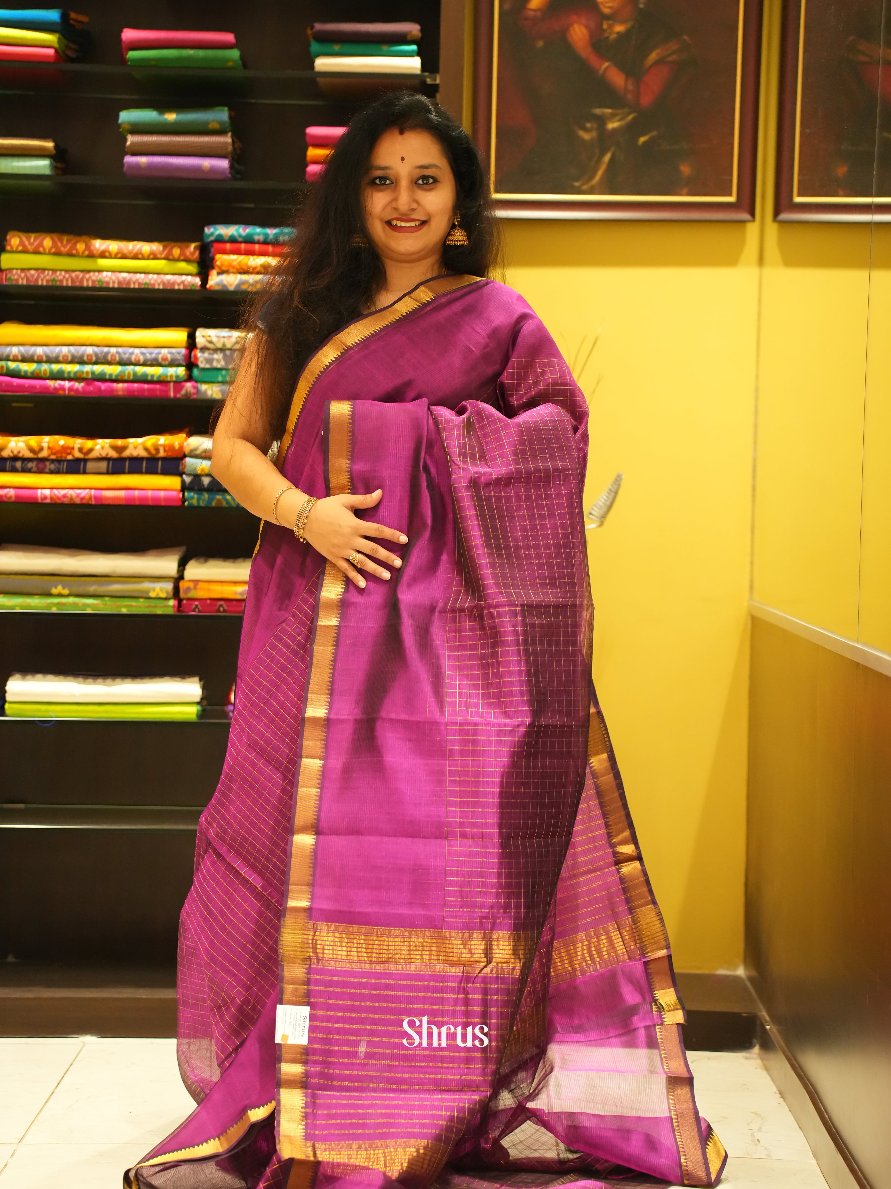 Wine(Single Tone)- Mangalagiri Silk Cotton Saree - Shop on ShrusEternity.com
