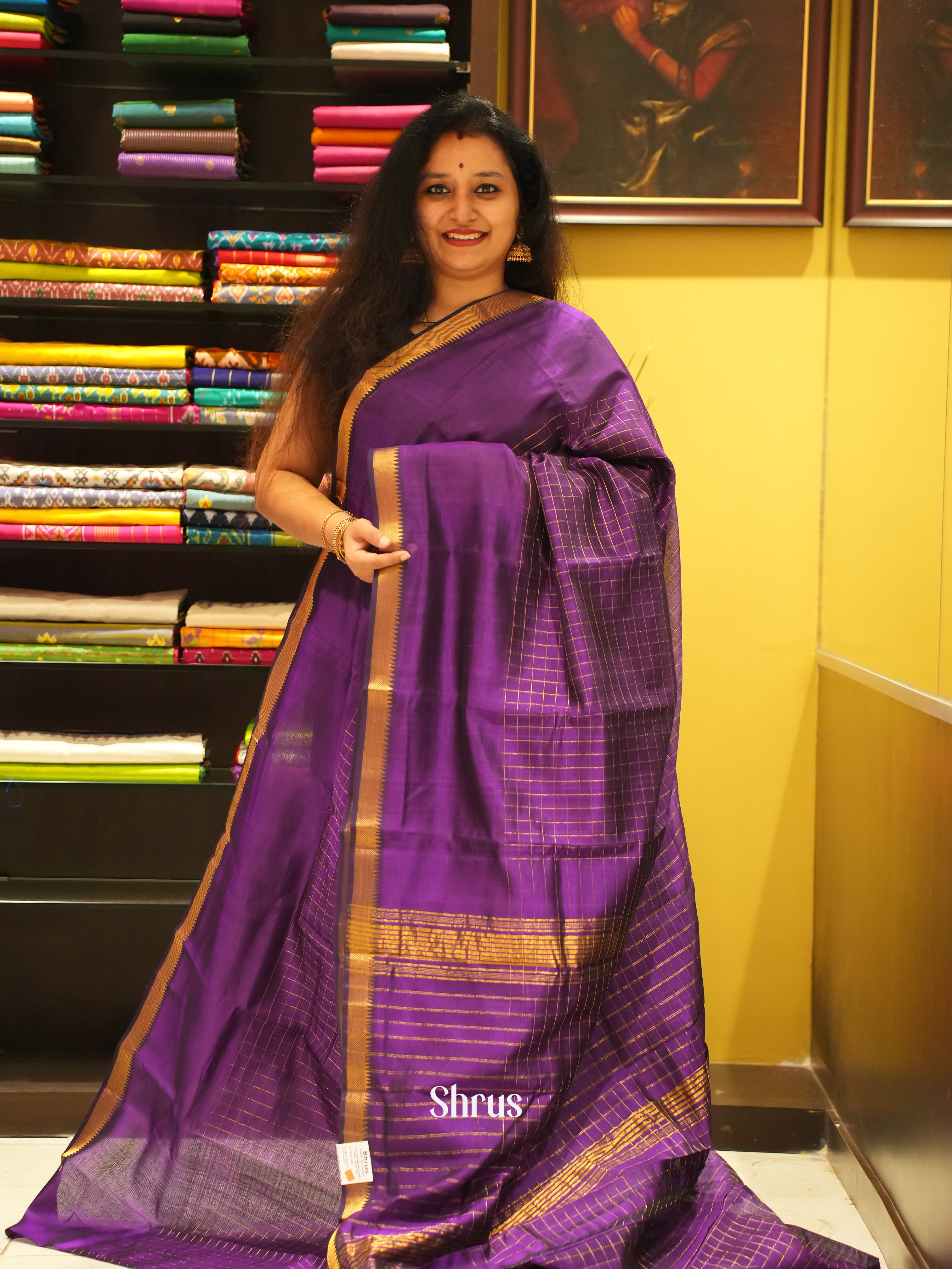 Violet(Single Tone) - Mangalagiri Silk Cotton Saree - Shop on ShrusEternity.com