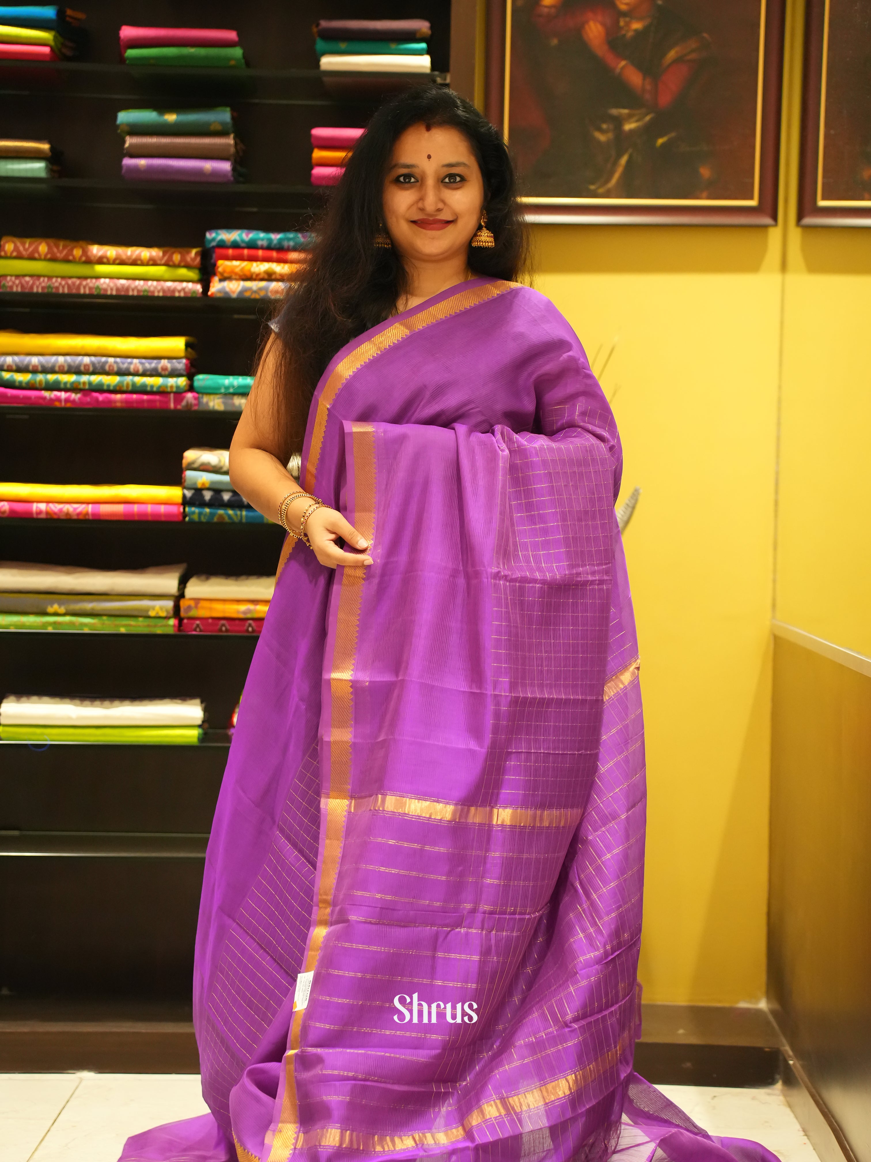 Majenta Pink(Single Tone)- Mangalagiri Silk Cotton Saree - Shop on ShrusEternity.com