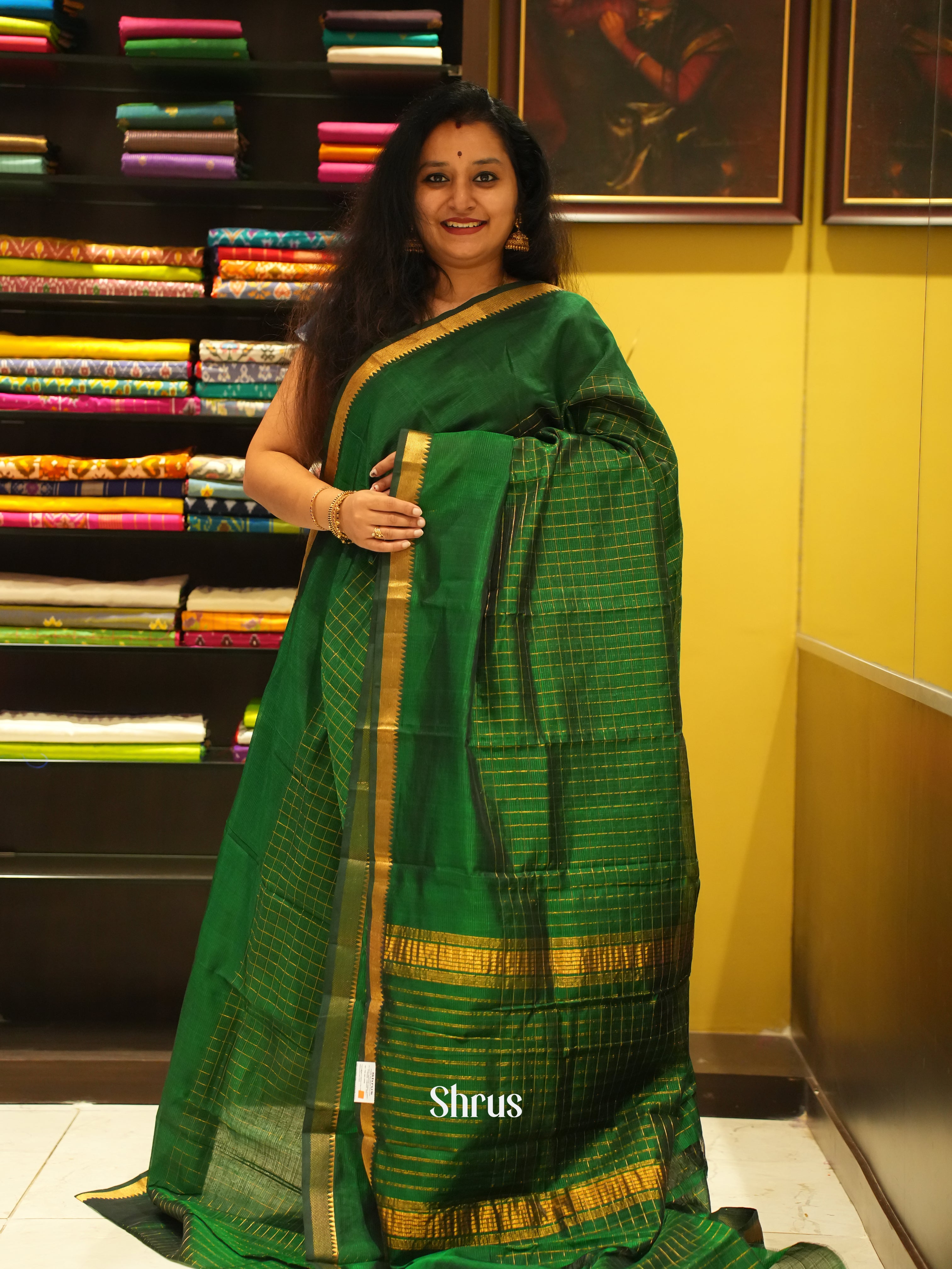 Green (Single Tone) - Mangalagiri Silk Cotton Saree - Shop on ShrusEternity.com