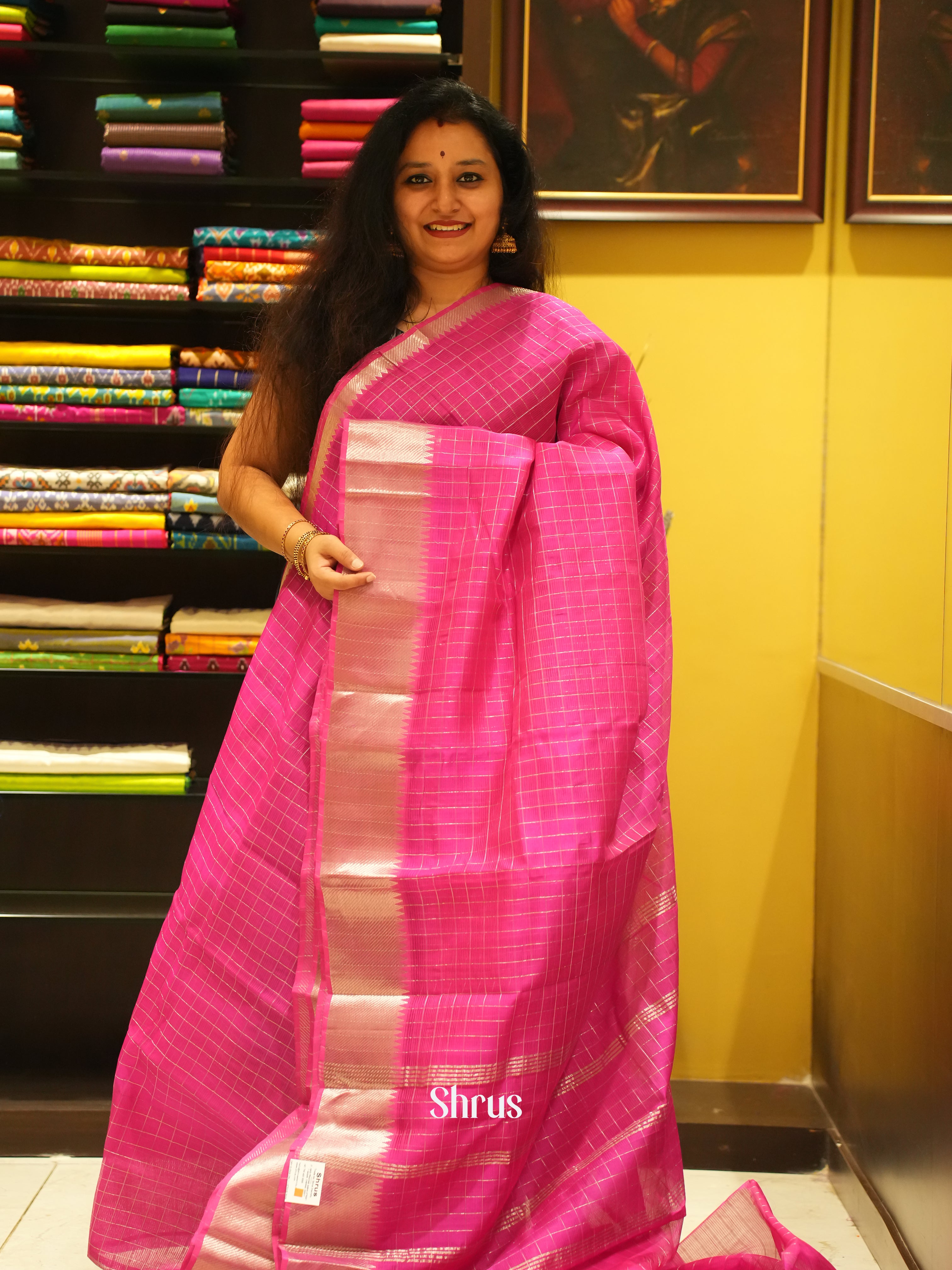 Pink(Single Tone) - Mangalagiri Silk Cotton Saree - Shop on ShrusEternity.com