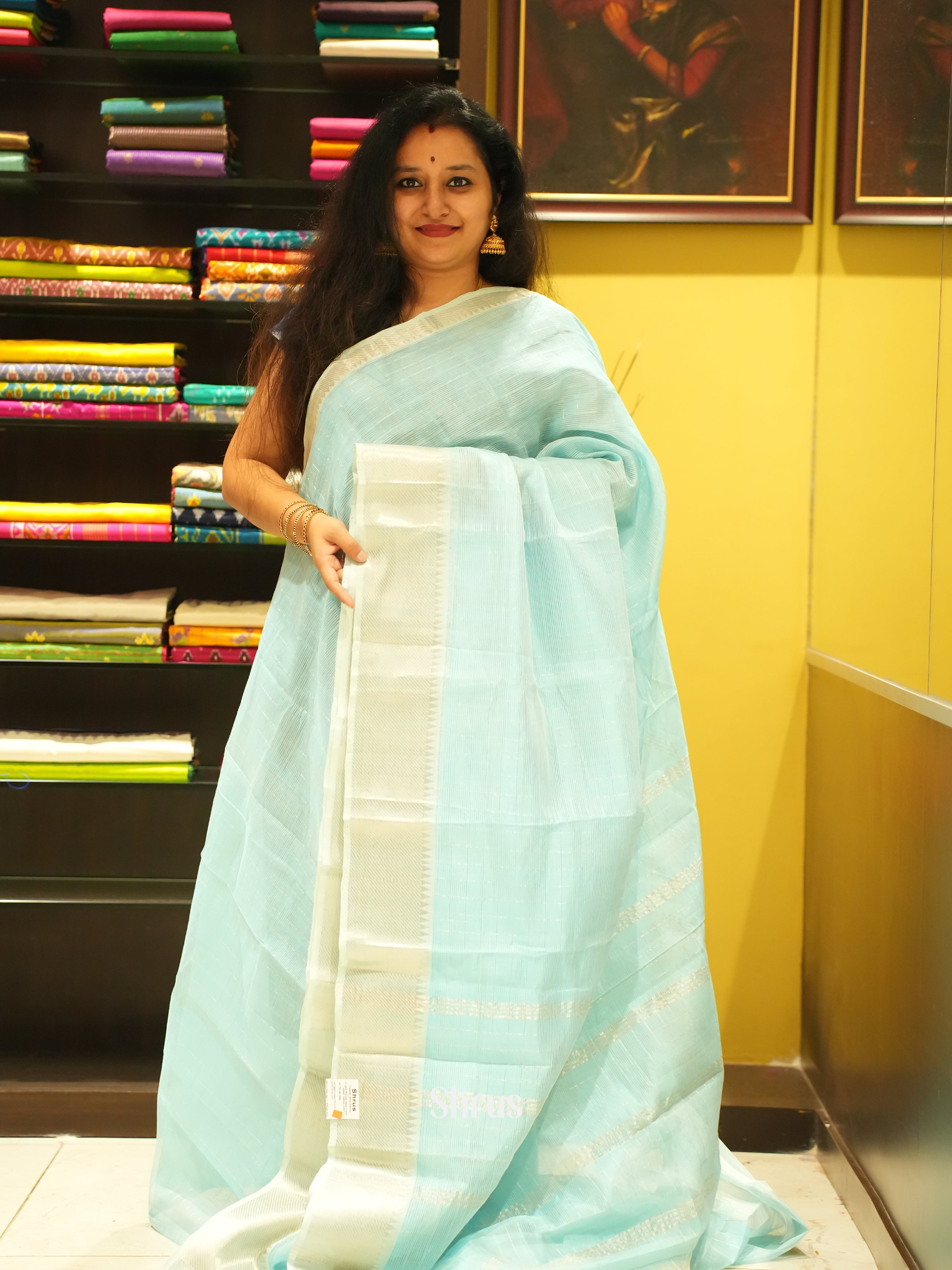 Ice Blue(Single Tone)- Mangalagiri Silk Cotton Saree - Shop on ShrusEternity.com