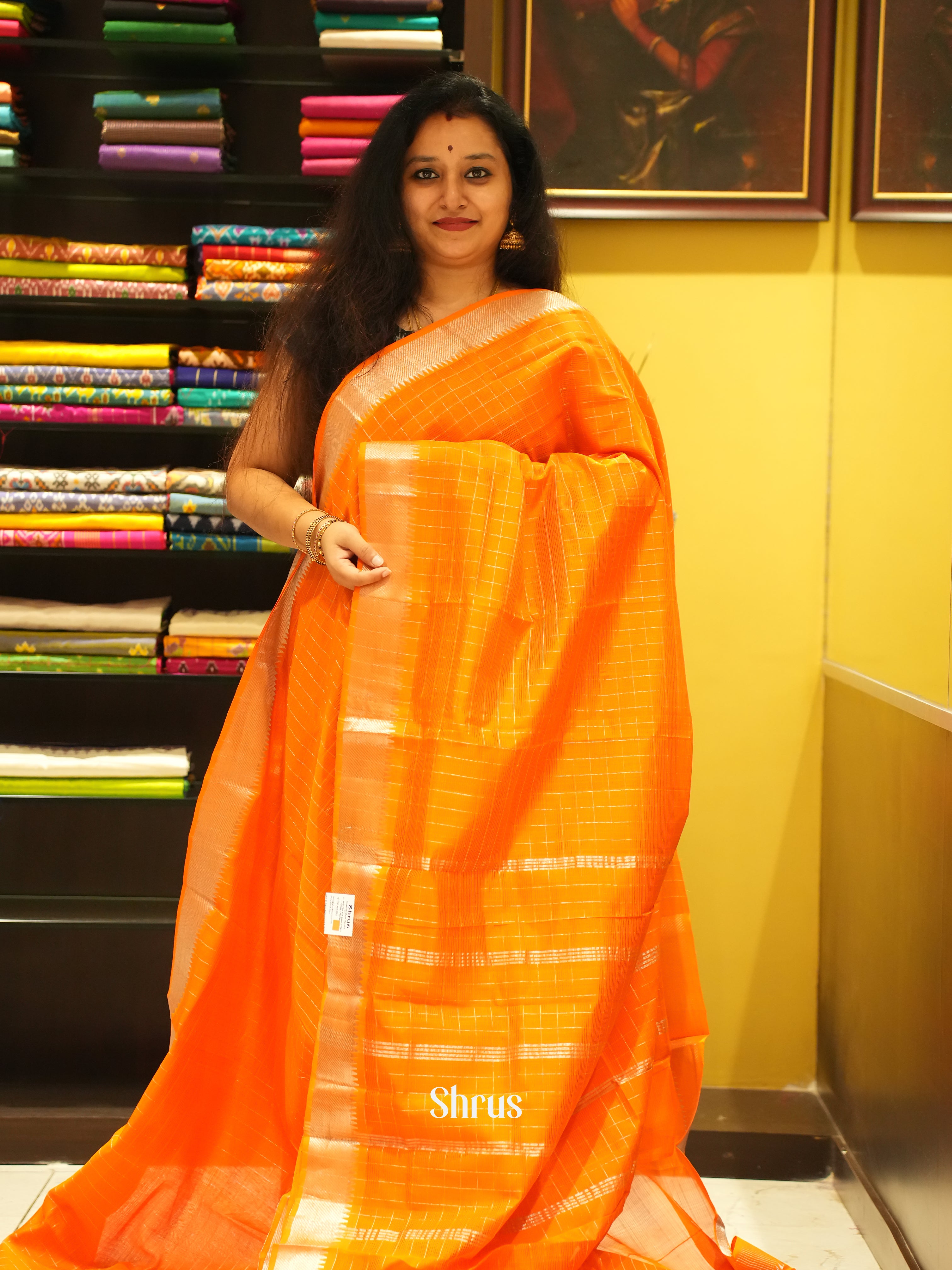 Orange (Single tone)- Mangalagiri Silk Cotton Saree - Shop on ShrusEternity.com